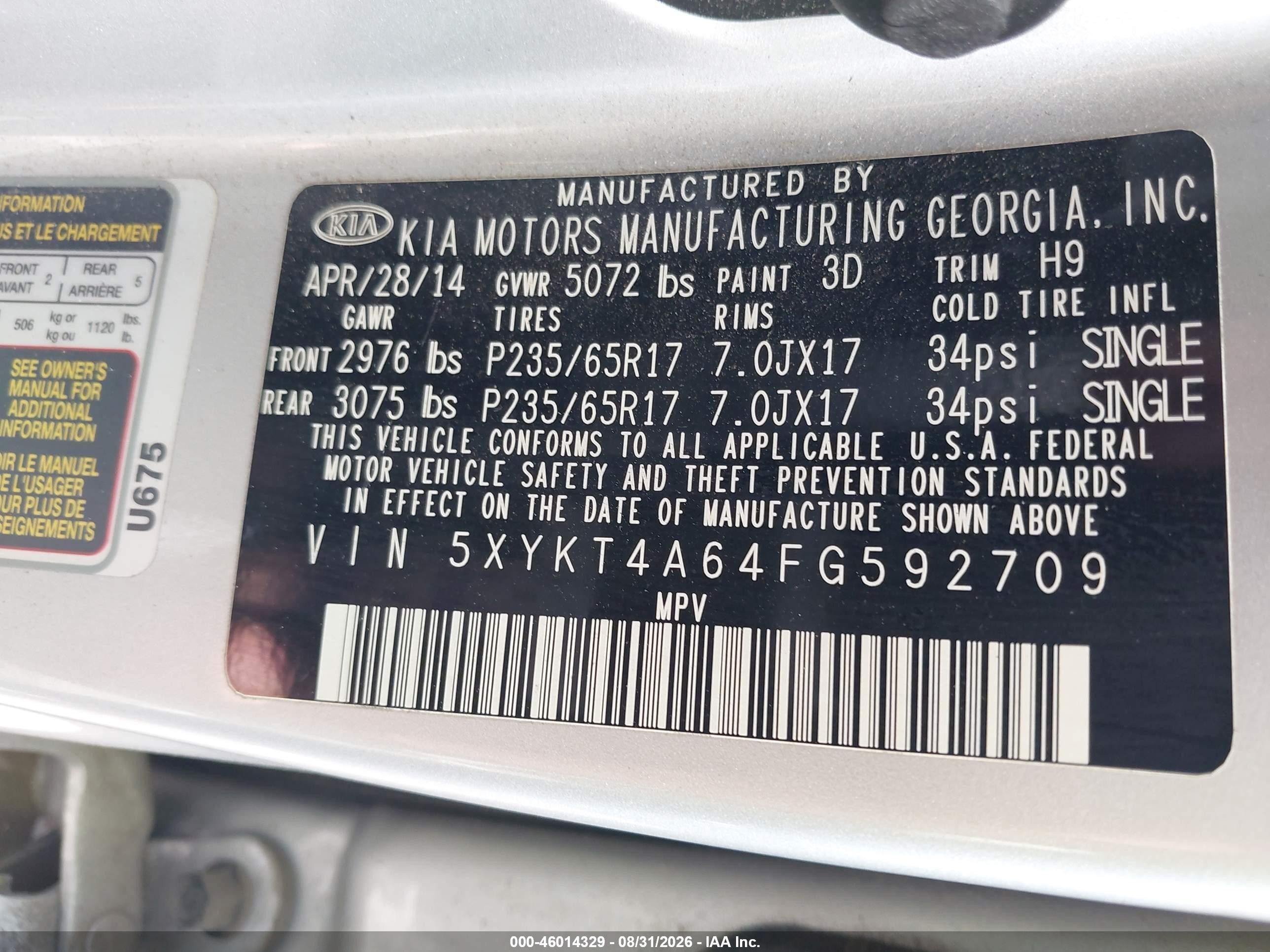 2015 Kia Sorento Lx Silver vin: 5XYKT4A64FG592709