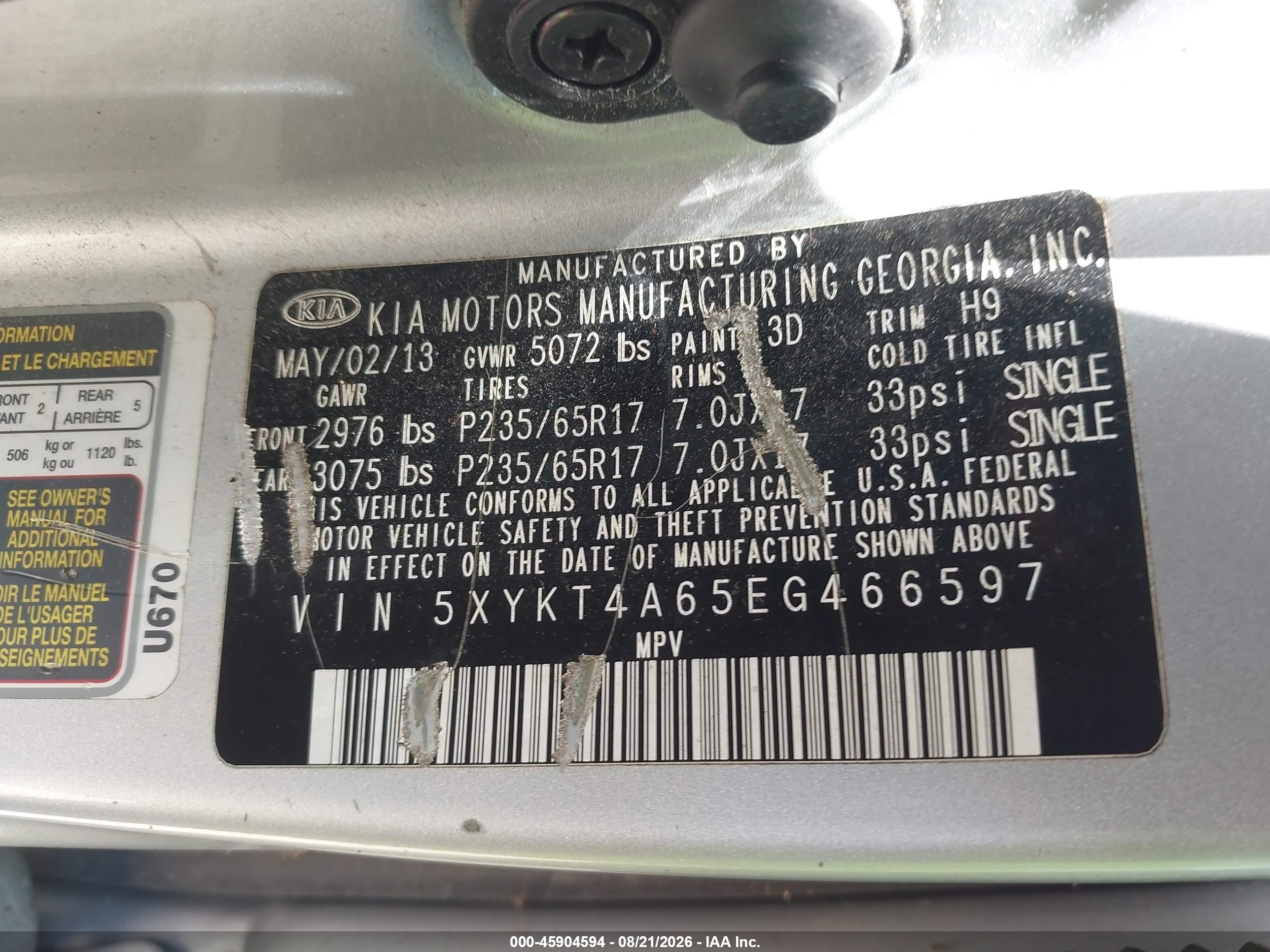2014 Kia Sorento Lx Silver vin: 5XYKT4A65EG466597