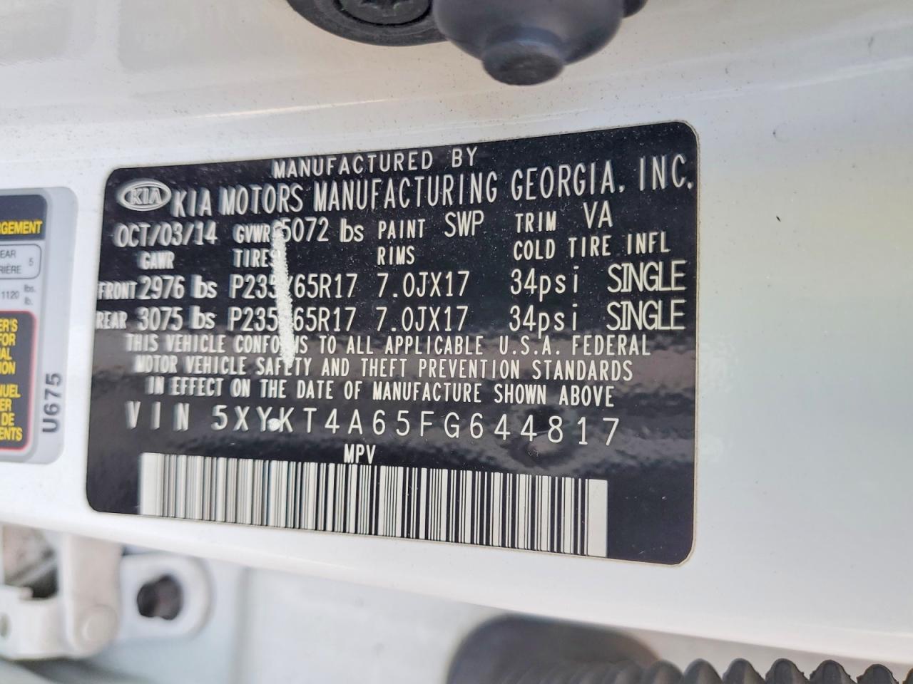 2015 Kia Sorento Lx White vin: 5XYKT4A65FG644817