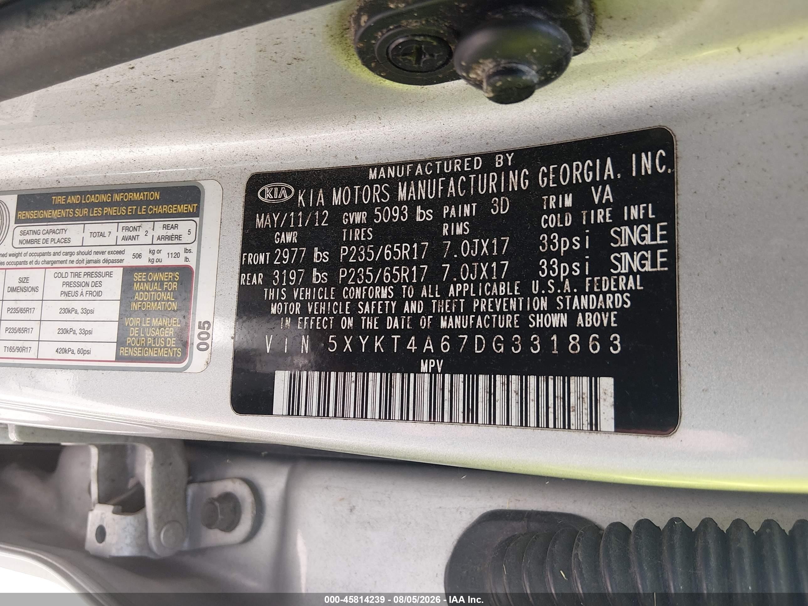2013 Kia Sorento Lx Silver vin: 5XYKT4A67DG331863
