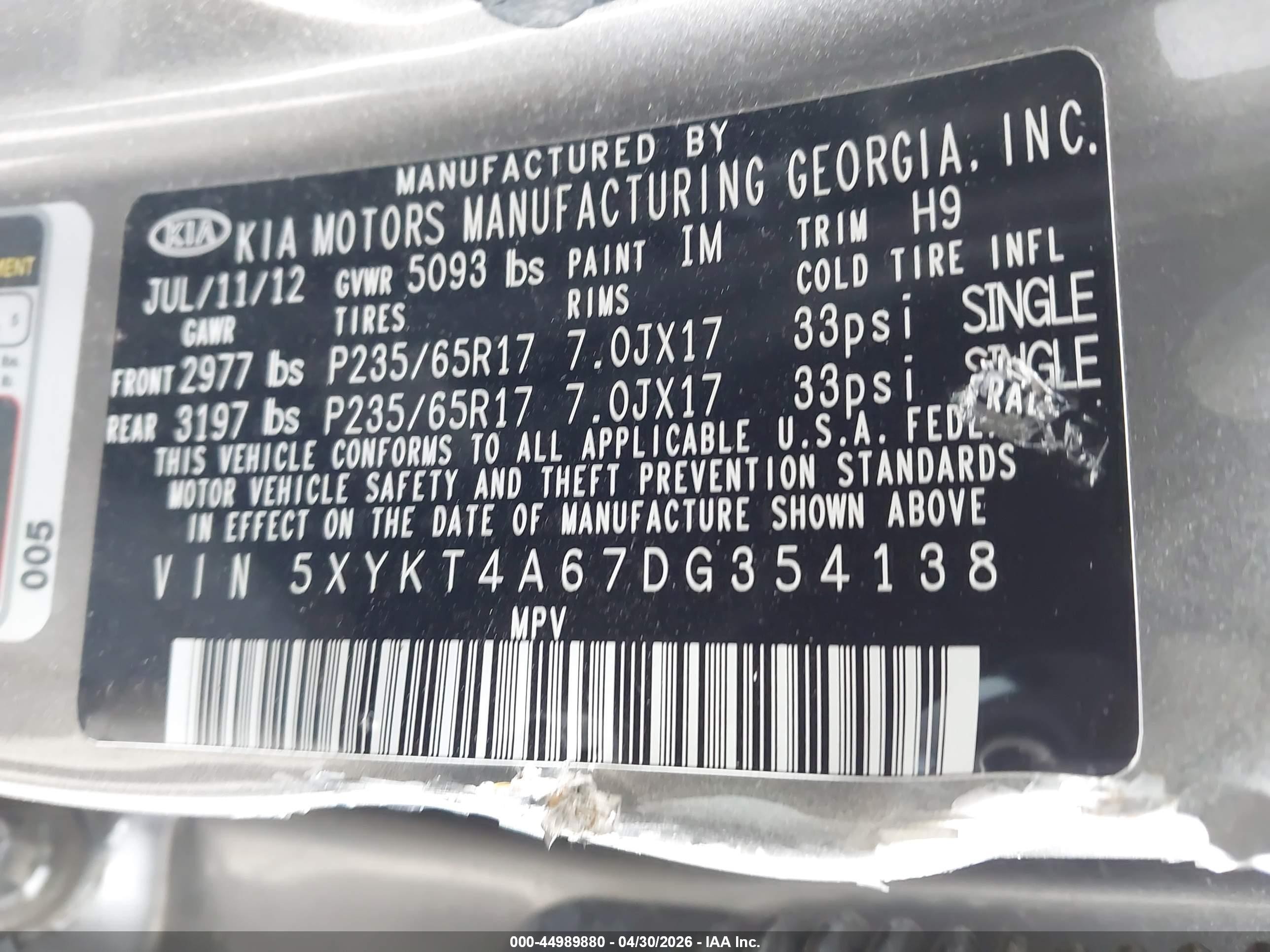 2013 Kia Sorento Lx Silver vin: 5XYKT4A67DG354138