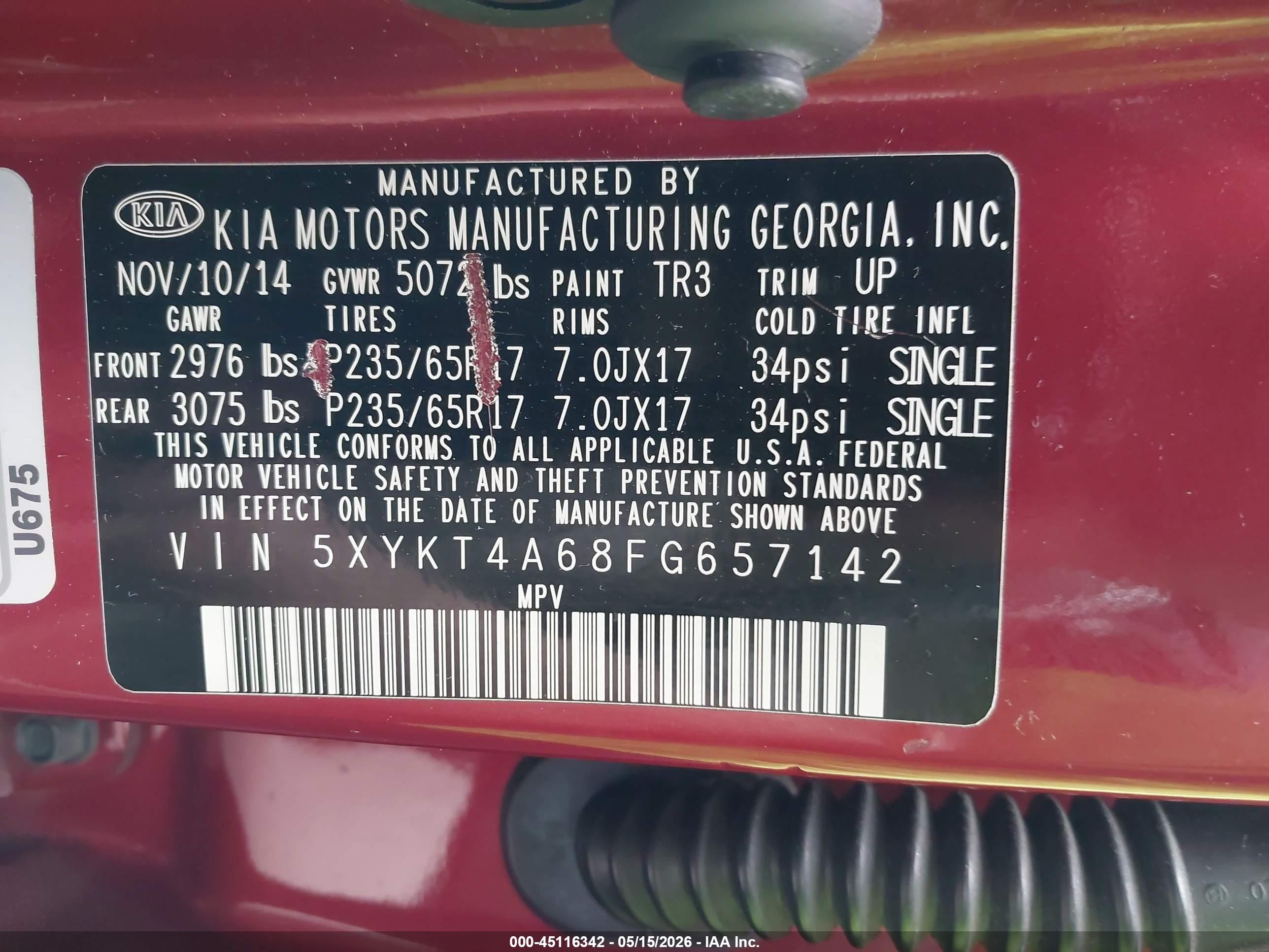2015 Kia Sorento Lx Red vin: 5XYKT4A68FG657142