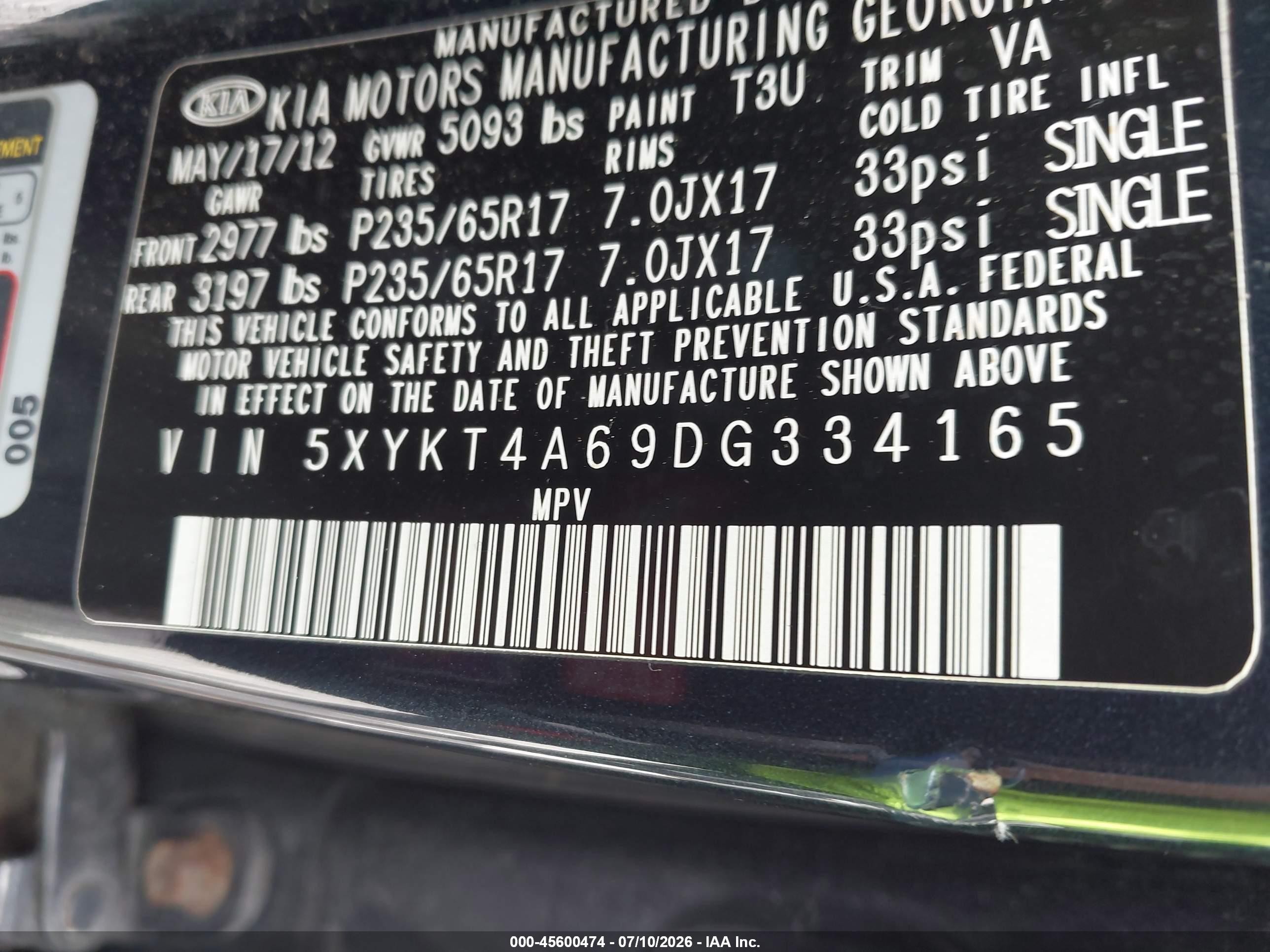 2013 Kia Sorento Lx Blue vin: 5XYKT4A69DG334165