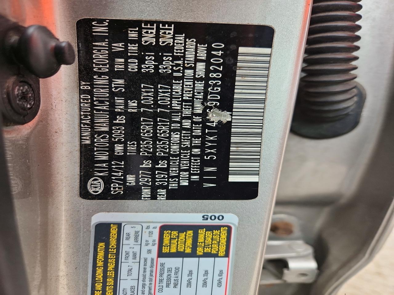 2013 Kia Sorento Lx Gray vin: 5XYKT4A69DG382040