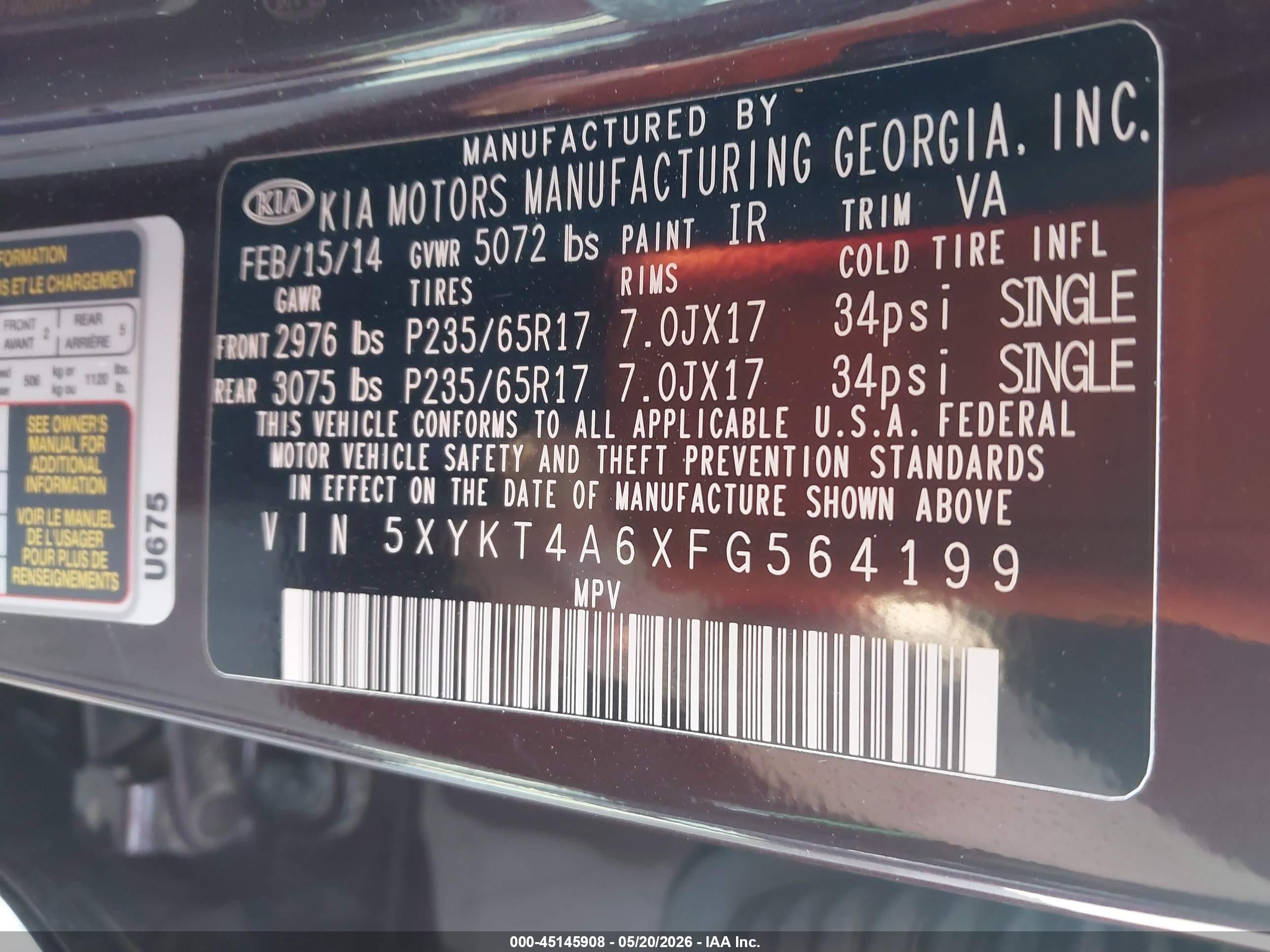2015 Kia Sorento Lx Purple vin: 5XYKT4A6XFG564199