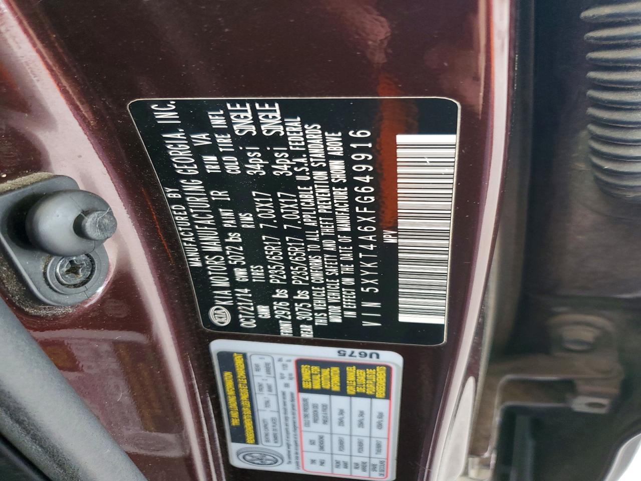 2015 Kia Sorento Lx Burgundy vin: 5XYKT4A6XFG649916
