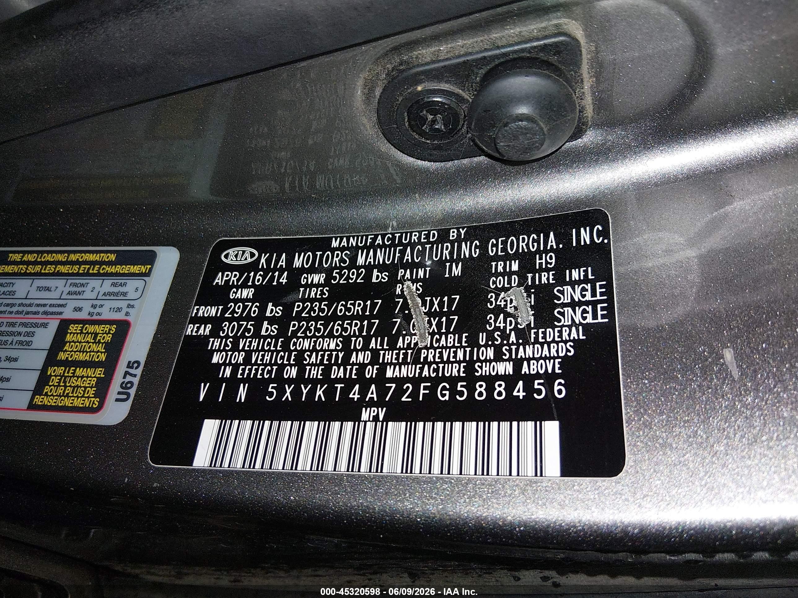 2015 Kia Sorento Lx V6 Gray vin: 5XYKT4A72FG588456
