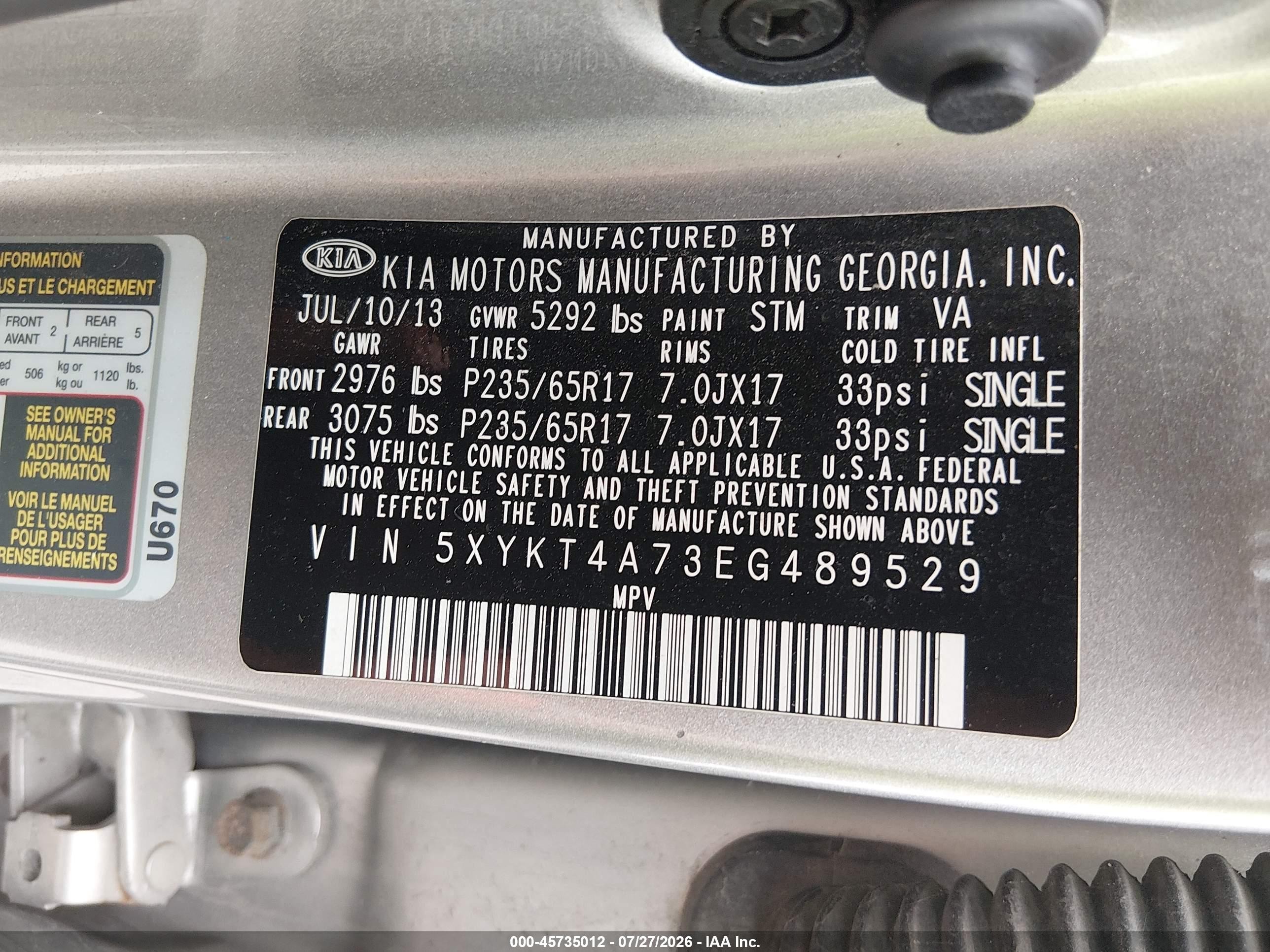 2014 Kia Sorento Lx V6 Pewter vin: 5XYKT4A73EG489529