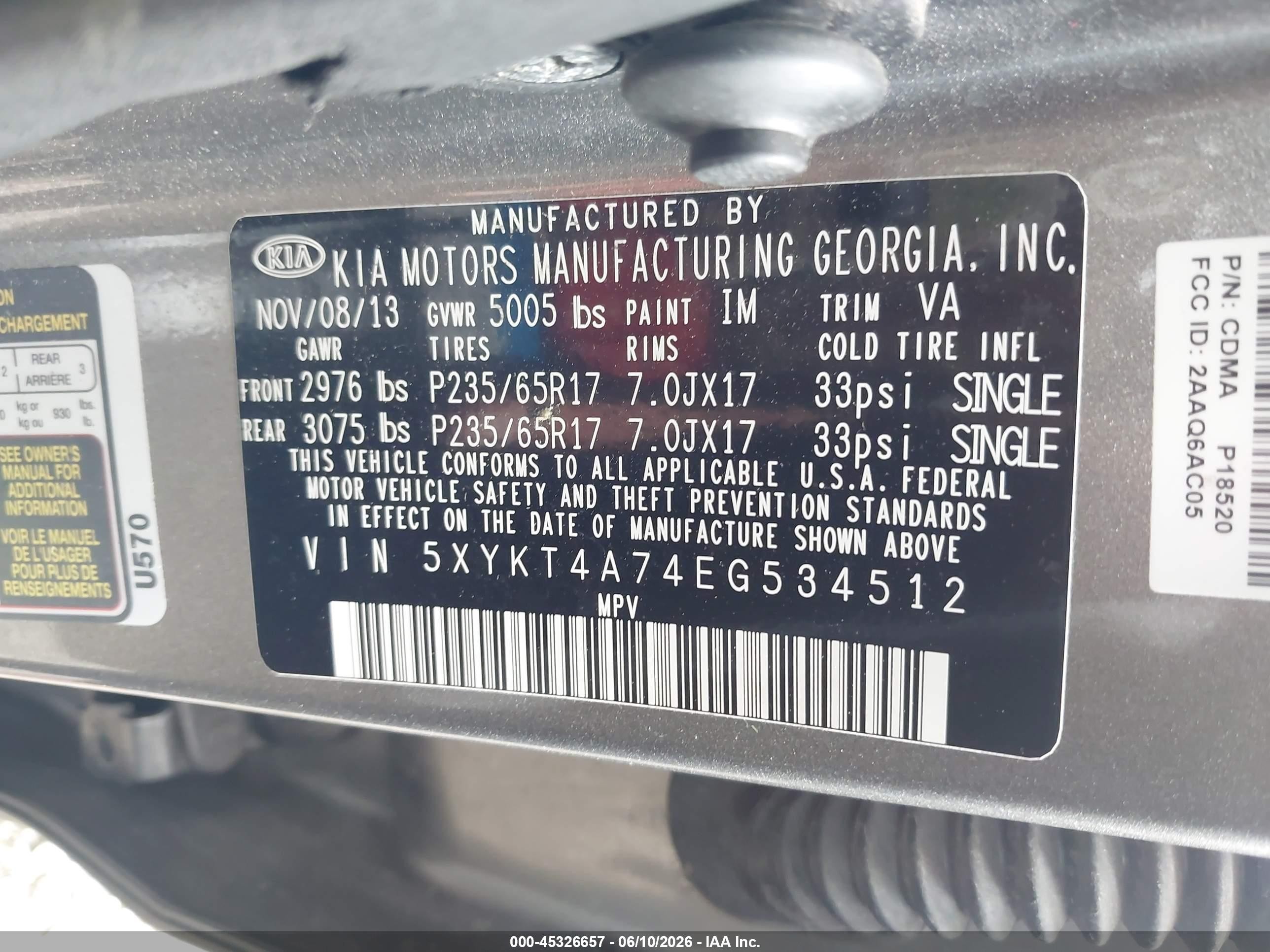 2014 Kia Sorento Lx V6 Gray vin: 5XYKT4A74EG534512