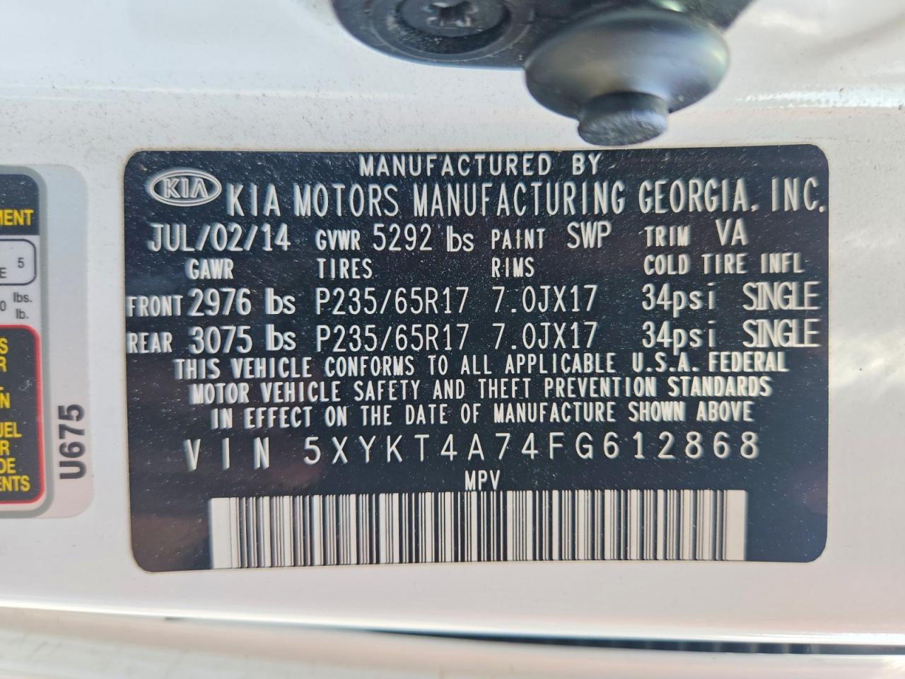 2015 Kia Sorento Lx White vin: 5XYKT4A74FG612868