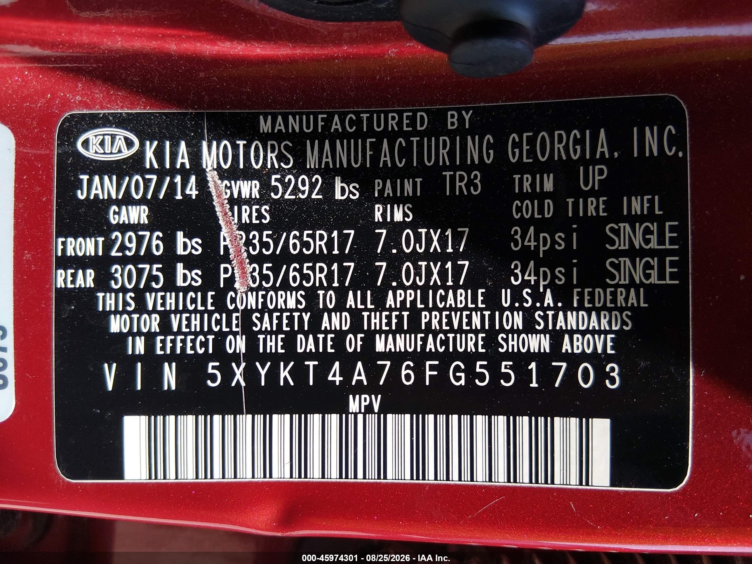 2015 Kia Sorento Lx V6 Red vin: 5XYKT4A76FG551703