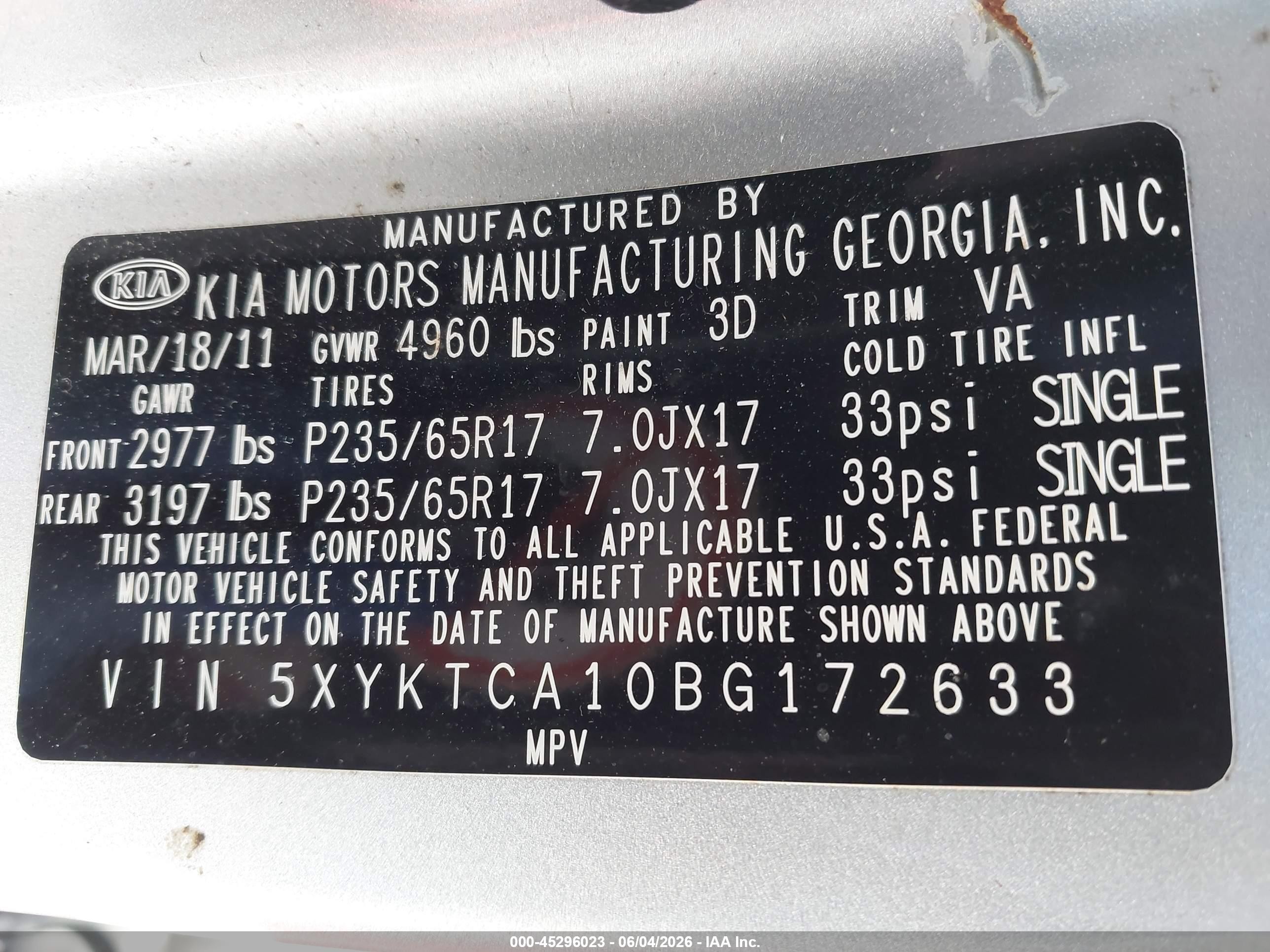 2011 Kia Sorento Lx Gray vin: 5XYKTCA10BG172633