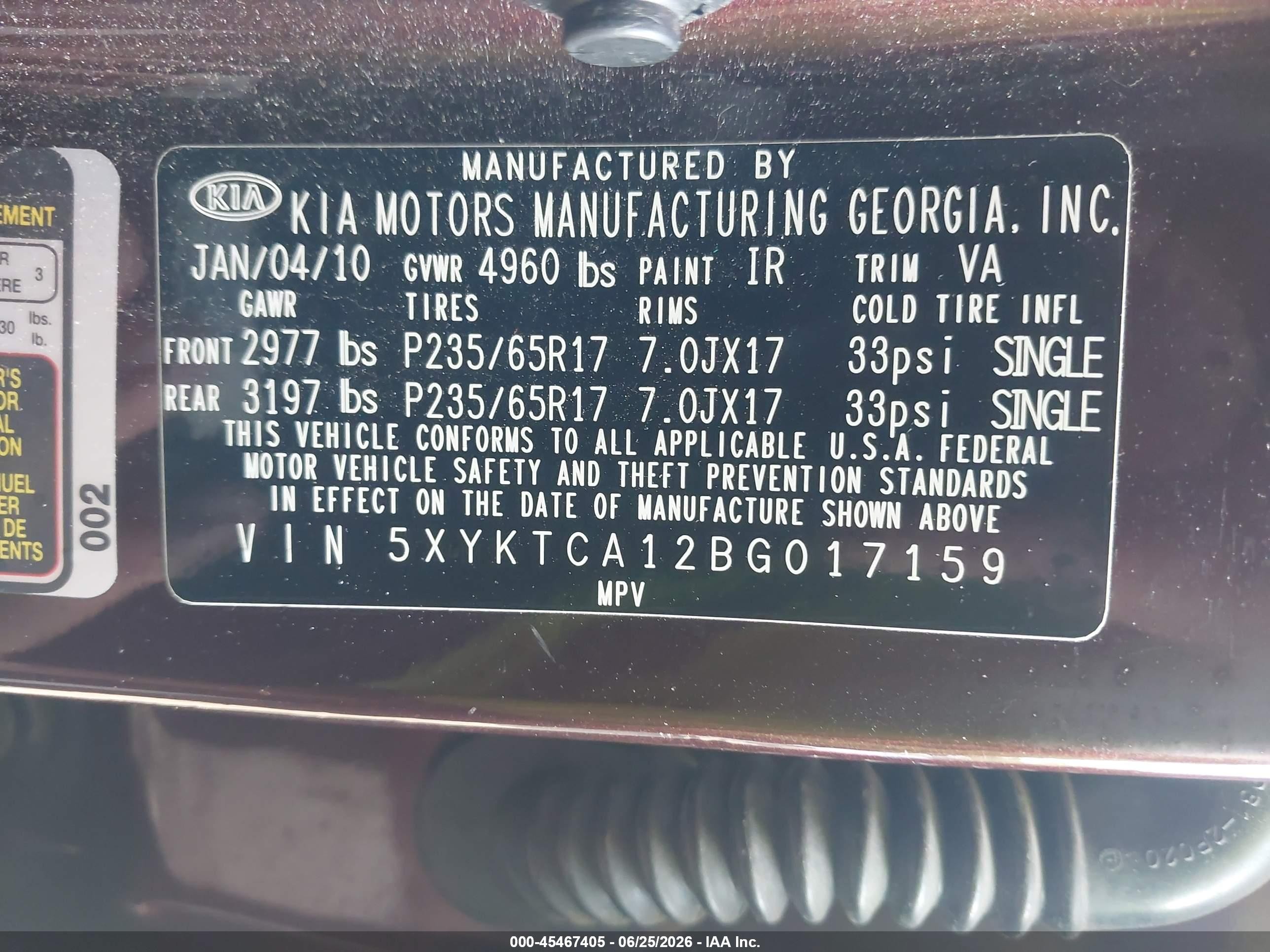 2011 Kia Sorento Lx Maroon vin: 5XYKTCA12BG017159