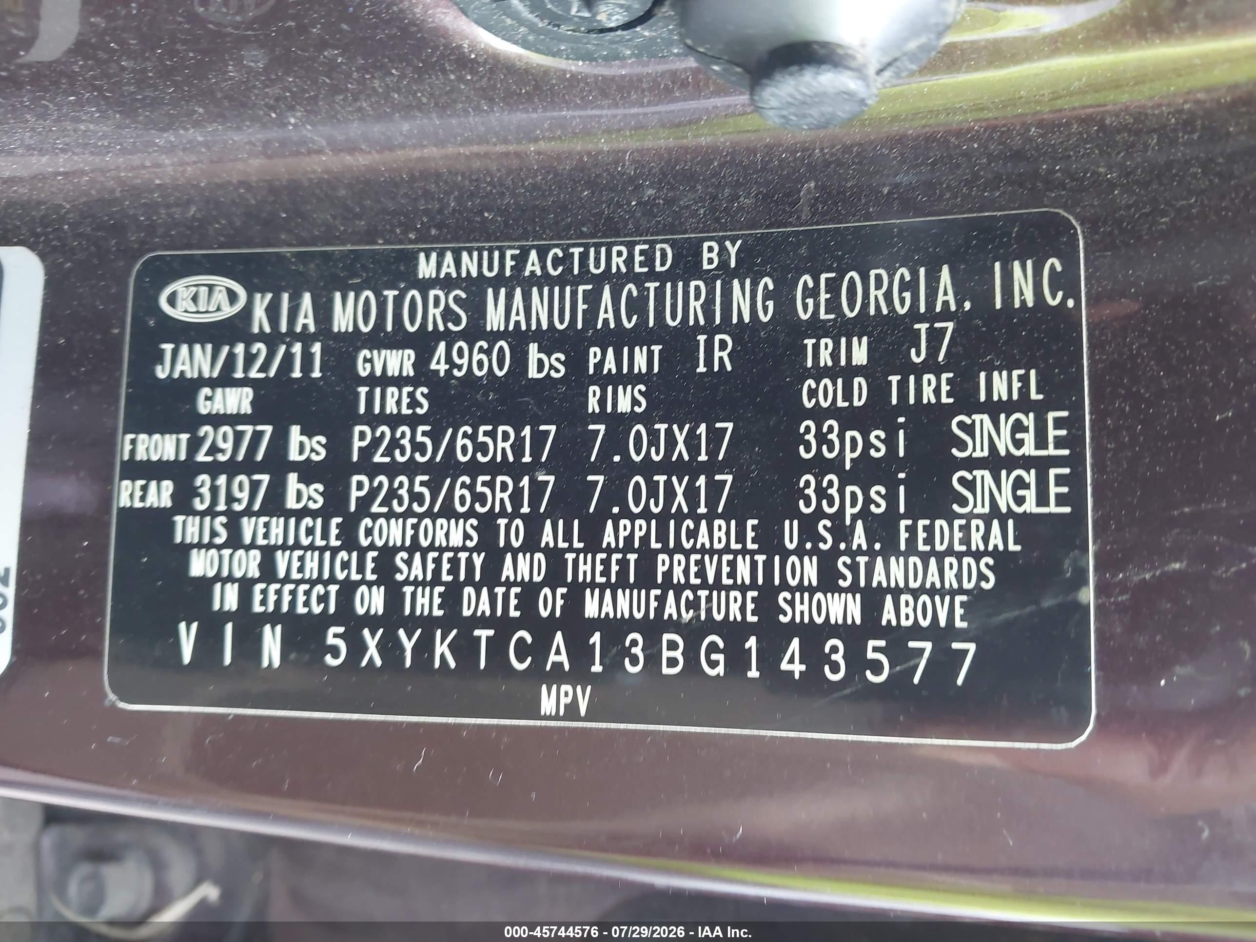 2011 Kia Sorento Lx Maroon vin: 5XYKTCA13BG143577
