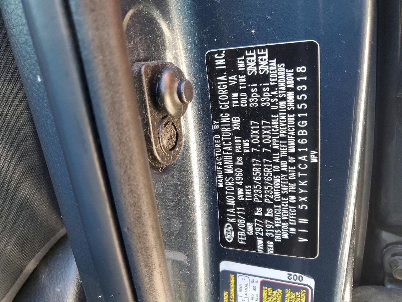 2011 Kia Sorento Lx Blue vin: 5XYKTCA16BG155318