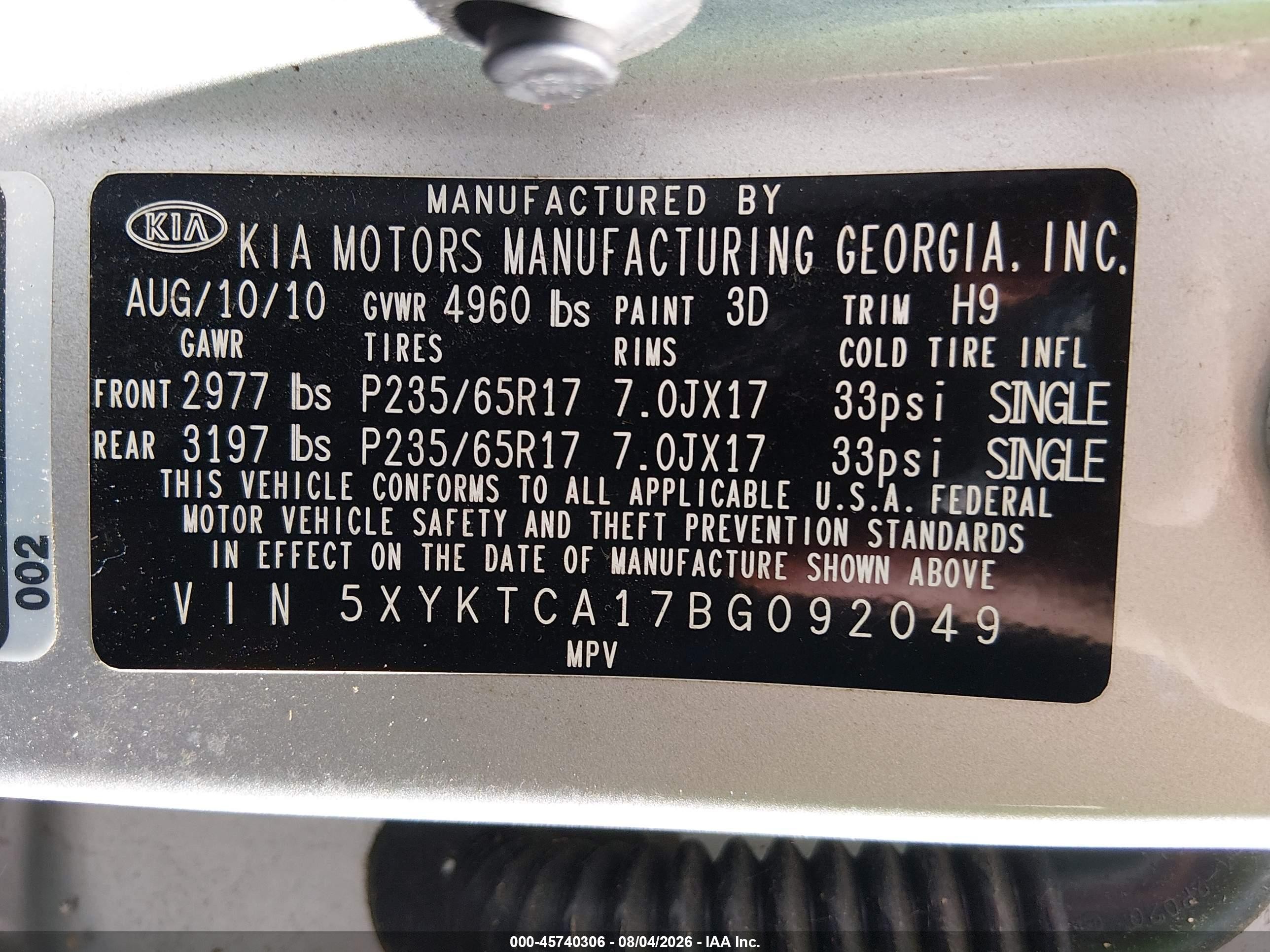 2011 Kia Sorento Lx Silver vin: 5XYKTCA17BG092049