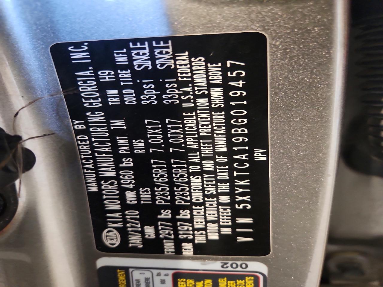 2011 Kia Sorento Lx Gray vin: 5XYKTCA19BG019457