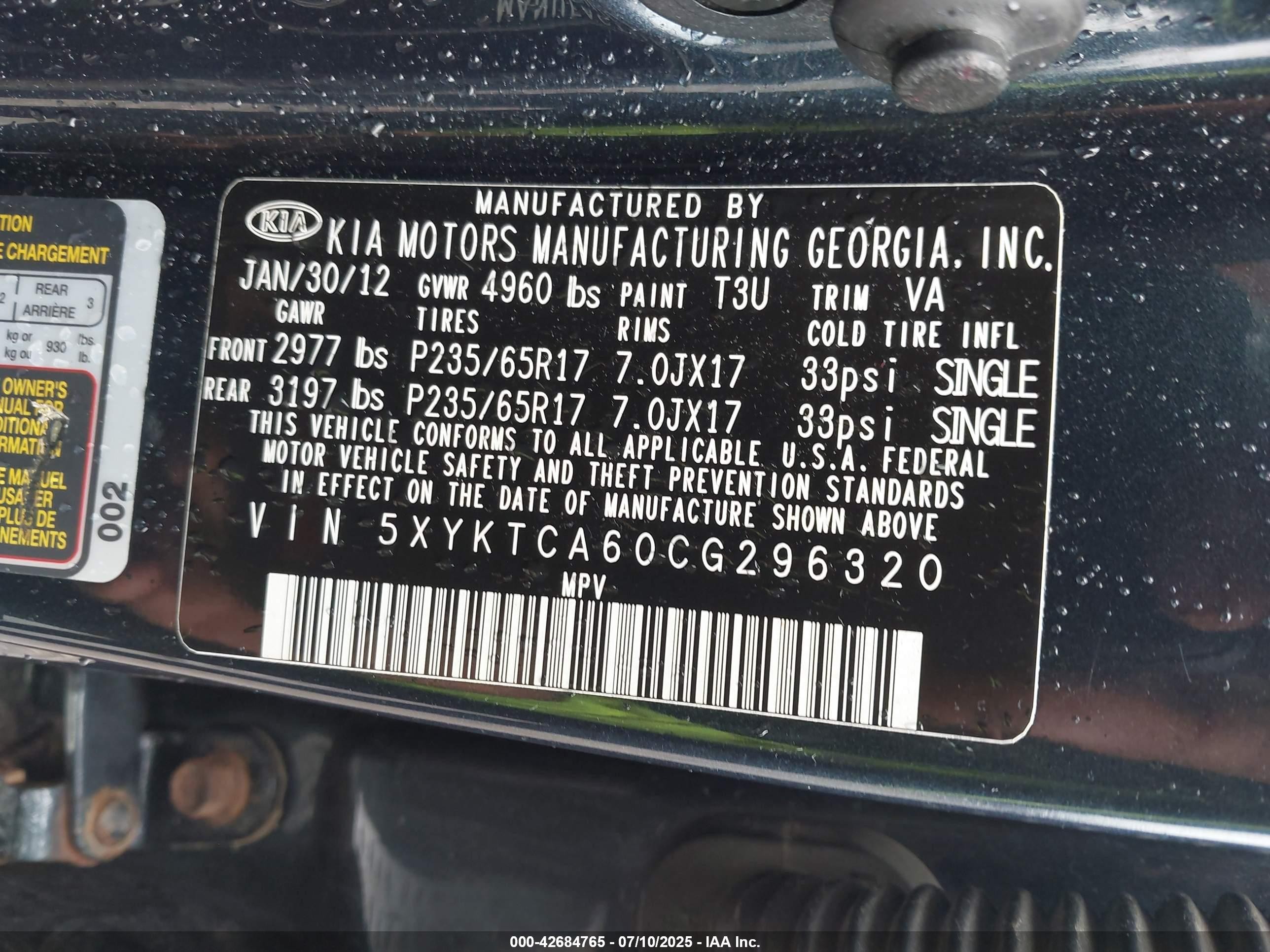 2012 Kia Sorento Lx Синий vin: 5XYKTCA60CG296320