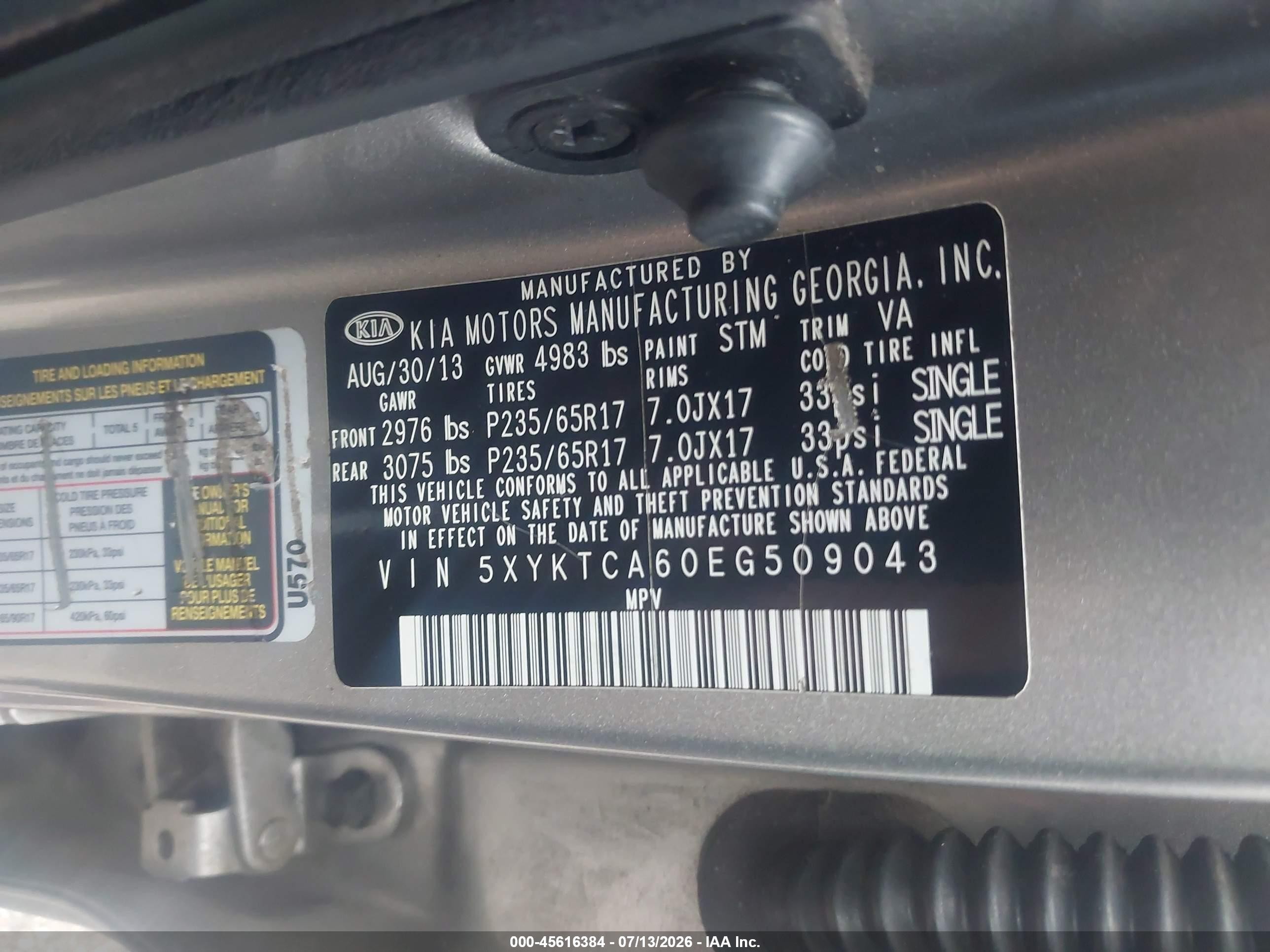 2014 Kia Sorento Lx Gray vin: 5XYKTCA60EG509043