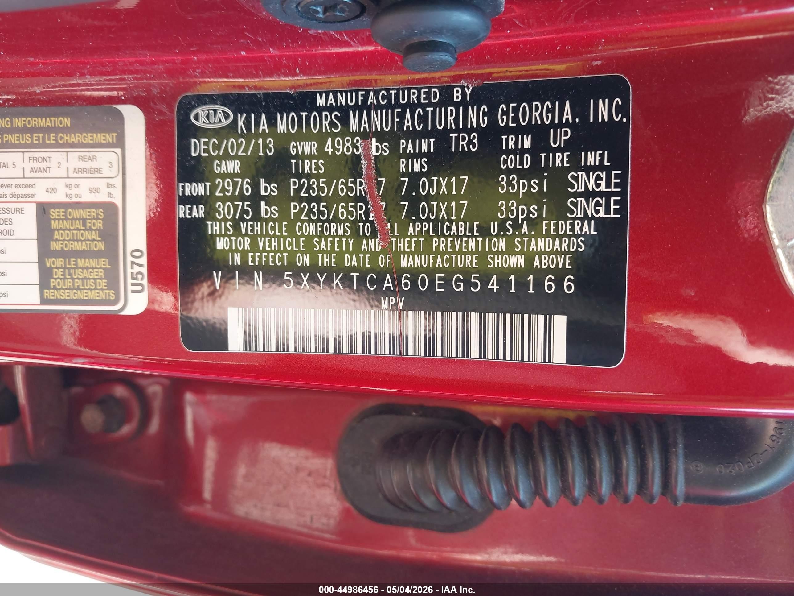 2014 Kia Sorento Lx Red vin: 5XYKTCA60EG541166
