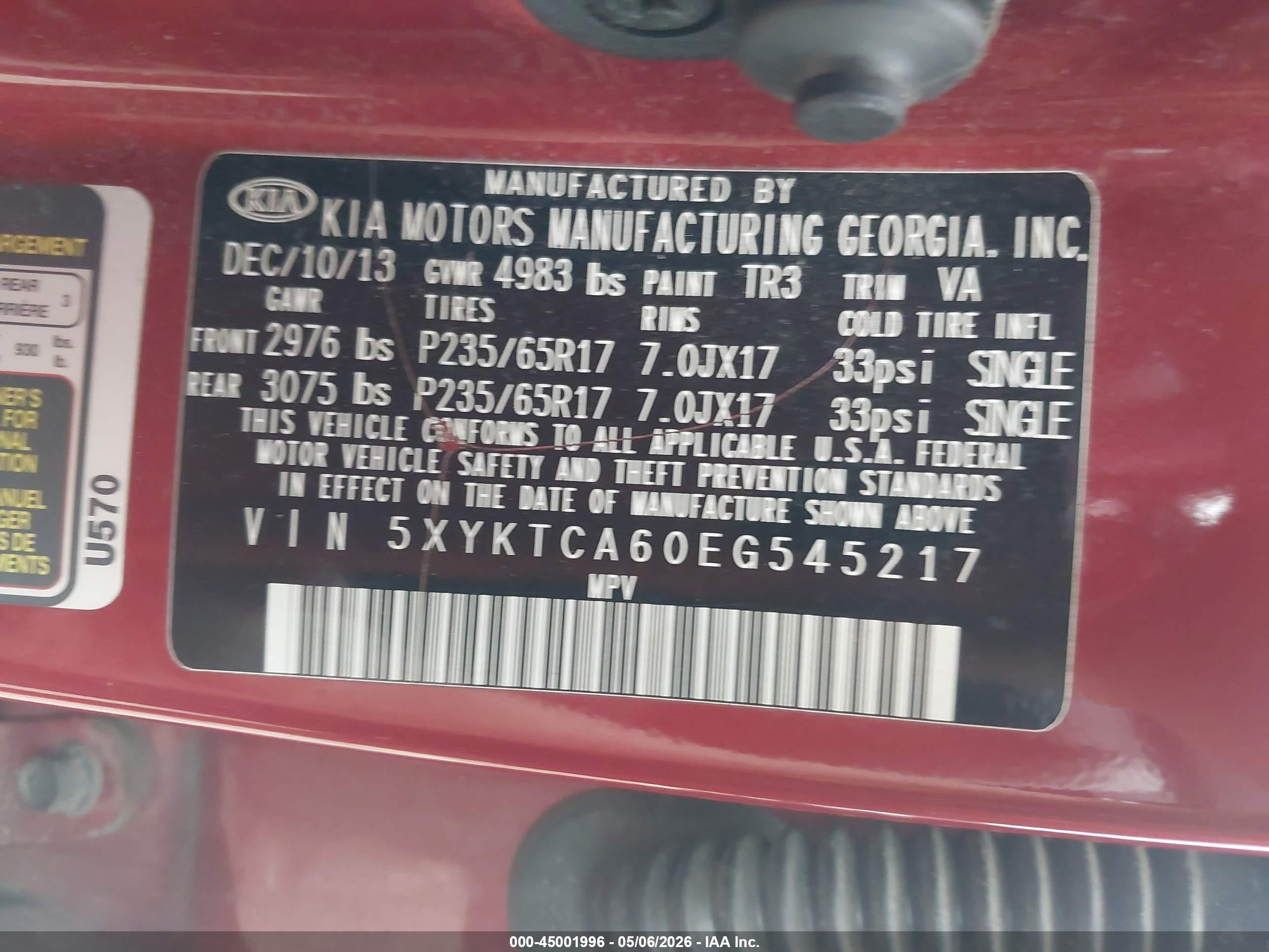 2014 Kia Sorento Lx Red vin: 5XYKTCA60EG545217