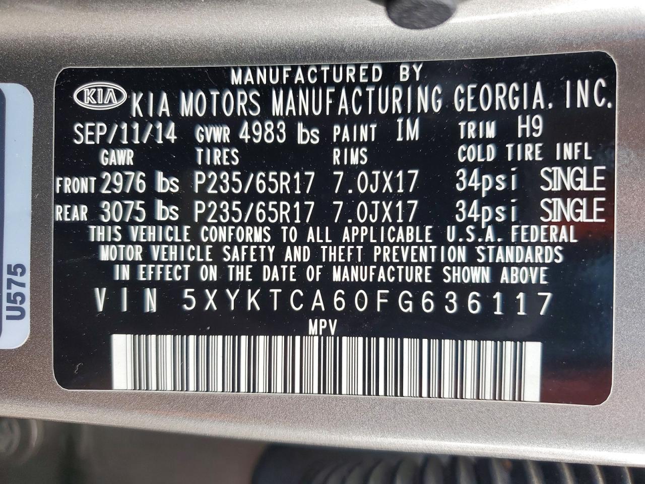 2015 Kia Sorento Lx Gray vin: 5XYKTCA60FG636117