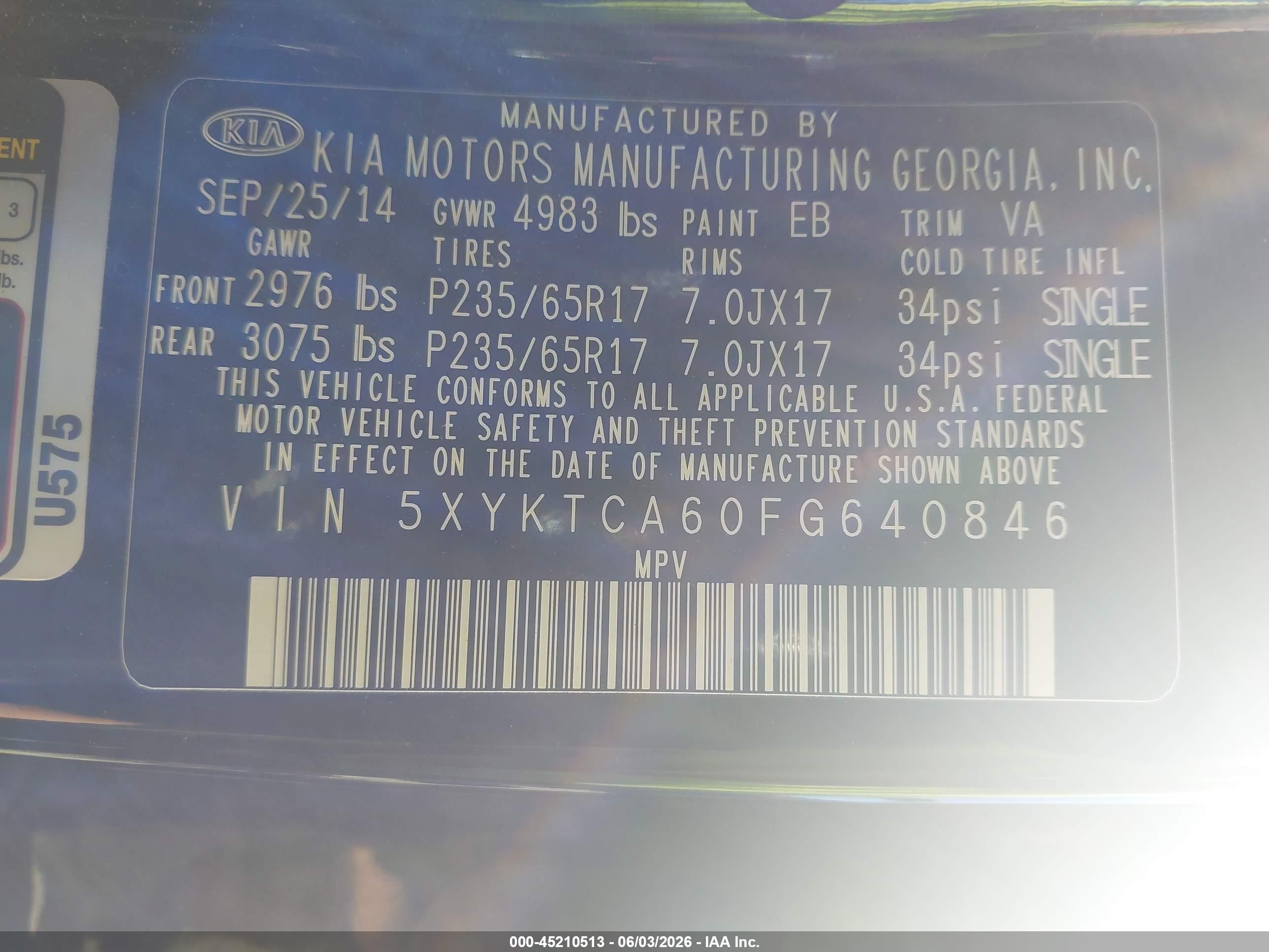 2015 Kia Sorento Lx Черный vin: 5XYKTCA60FG640846