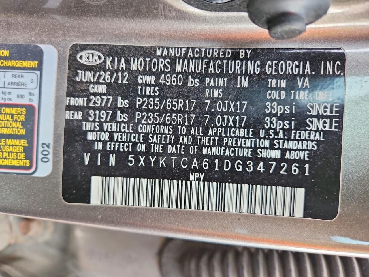 2013 Kia Sorento Lx Gray vin: 5XYKTCA61DG347261