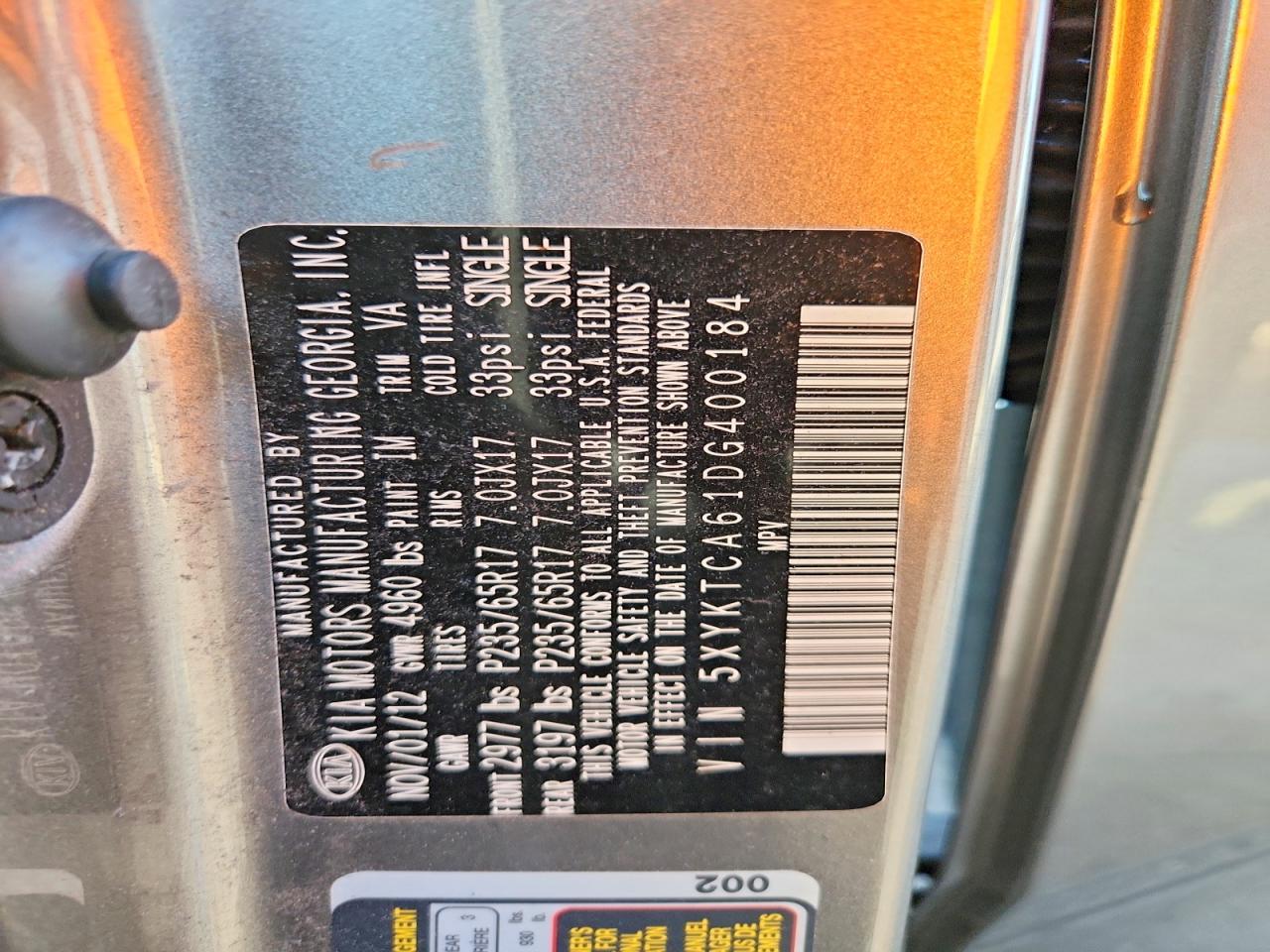 2013 Kia Sorento Lx Silver vin: 5XYKTCA61DG400184