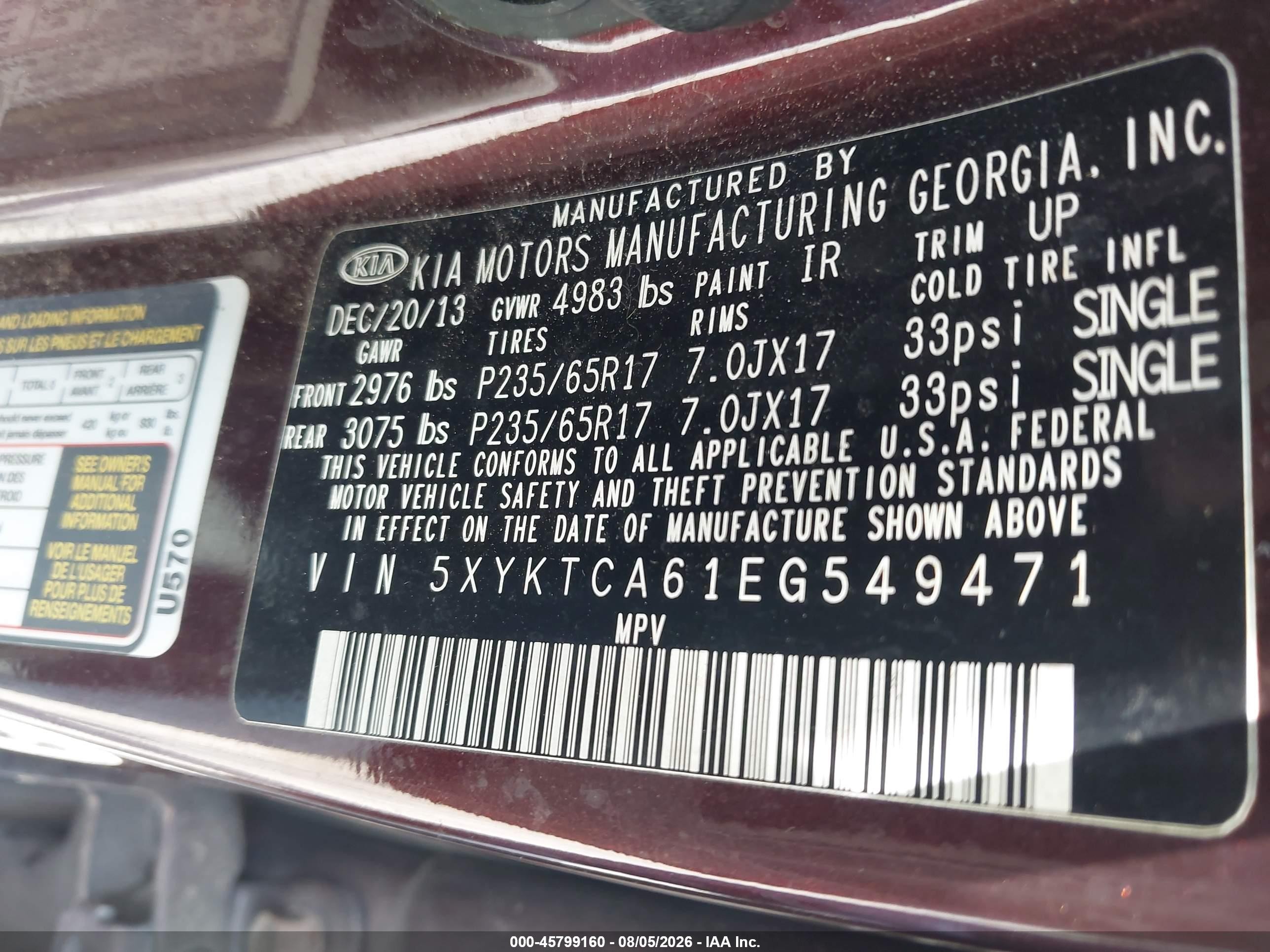 2014 Kia Sorento Lx Maroon vin: 5XYKTCA61EG549471