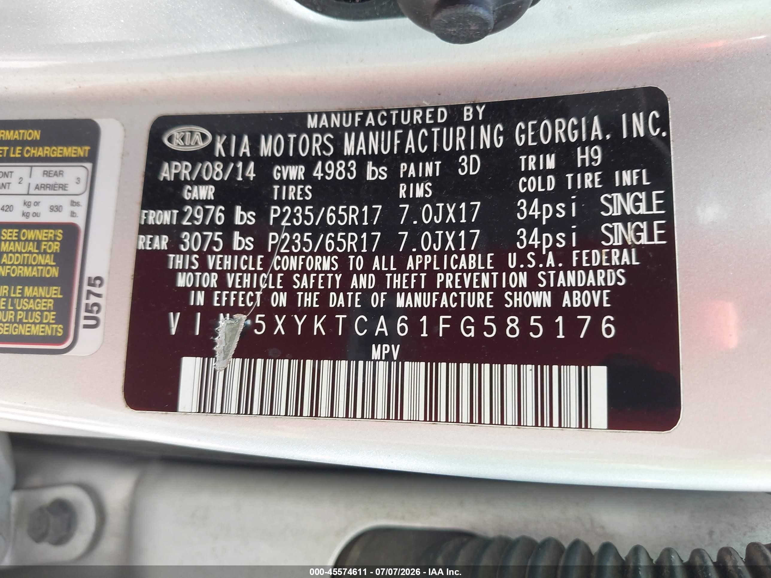2015 Kia Sorento Lx Silver vin: 5XYKTCA61FG585176