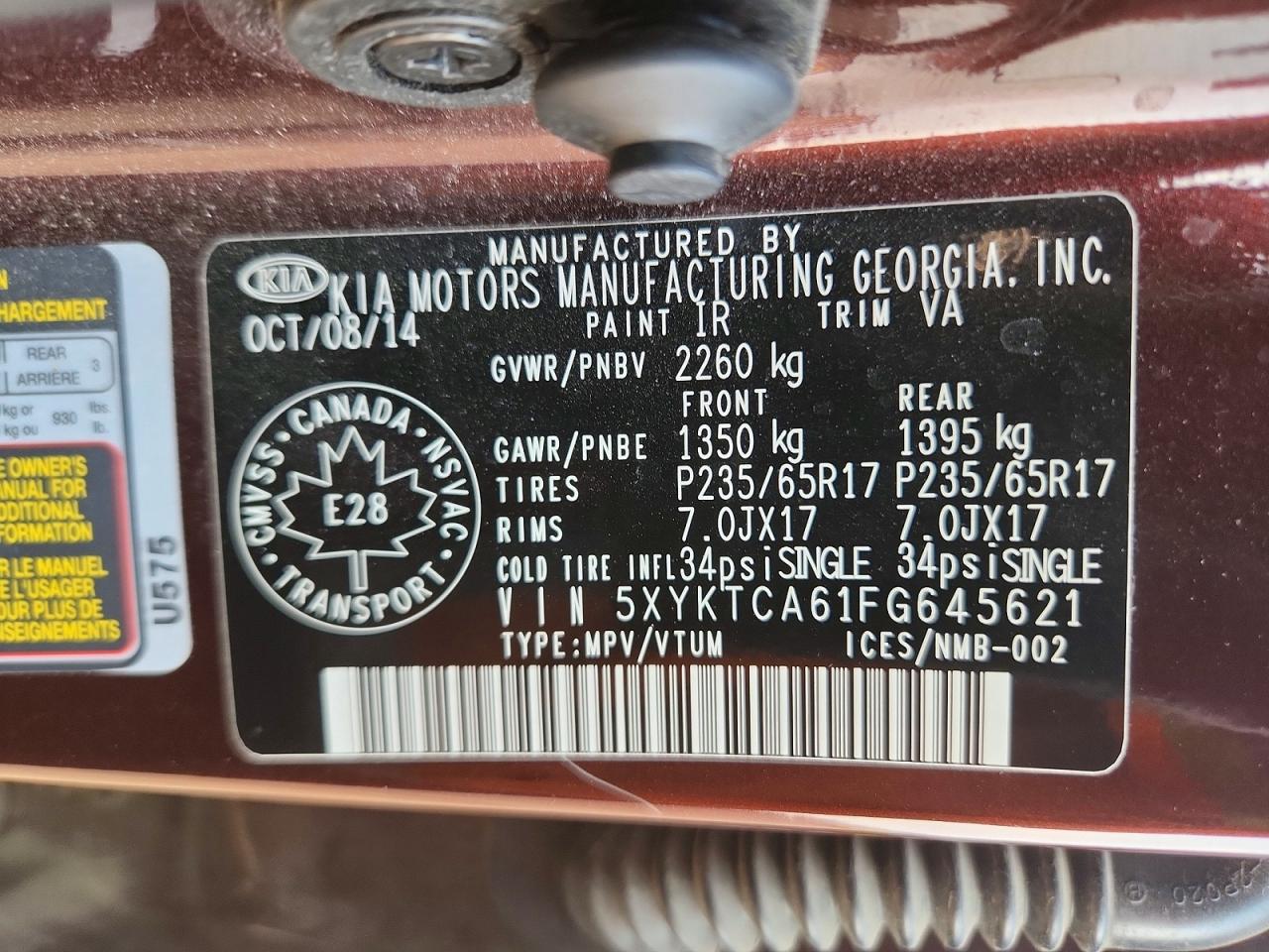 2015 Kia Sorento Lx Burgundy vin: 5XYKTCA61FG645621