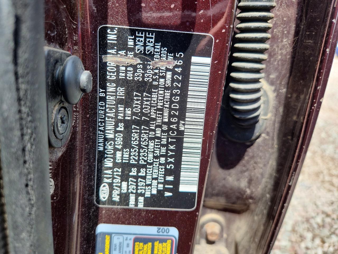2013 Kia Sorento Lx Maroon vin: 5XYKTCA62DG322465