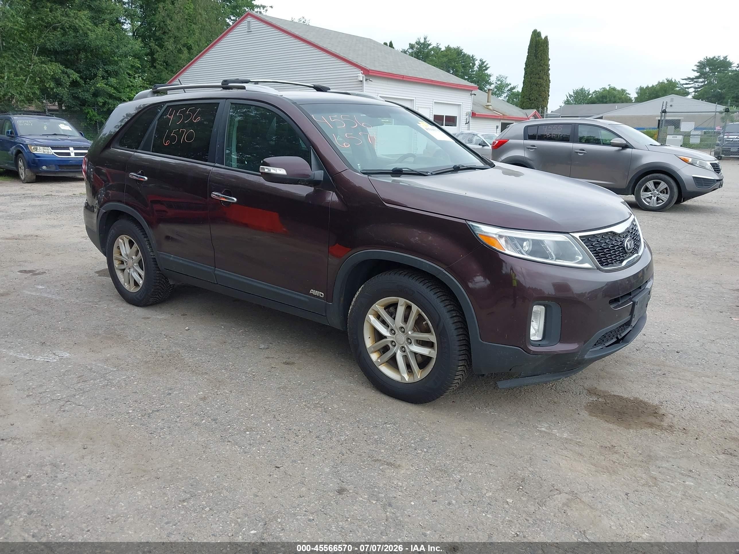 2014 Kia Sorento Lx Burgundy vin: 5XYKTCA62EG506578