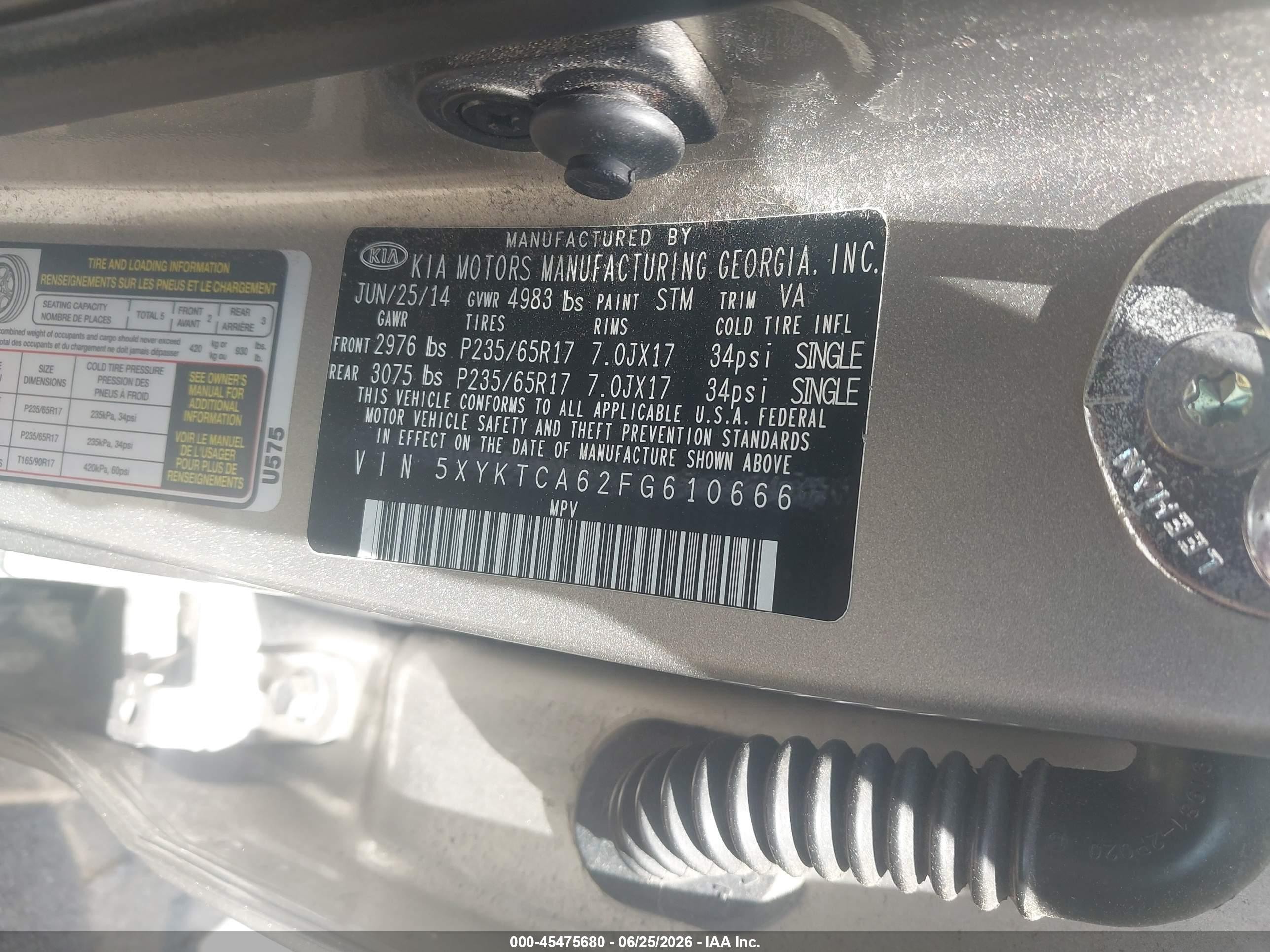 2015 Kia Sorento Lx Silver vin: 5XYKTCA62FG610666