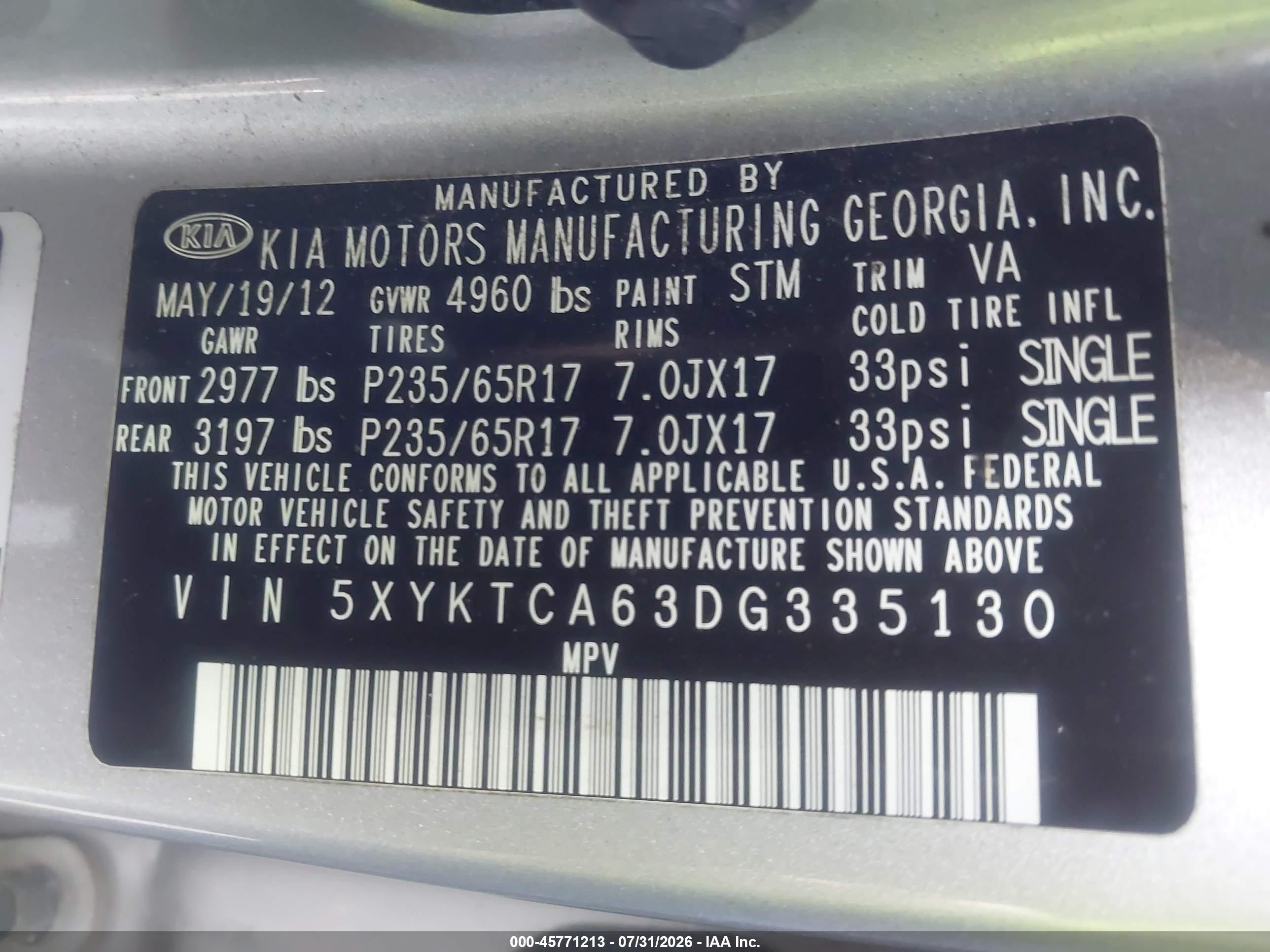 2013 Kia Sorento Lx Silver vin: 5XYKTCA63DG335130