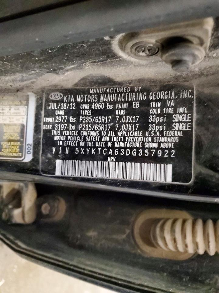 2013 Kia Sorento Lx Burn vin: 5XYKTCA63DG357922