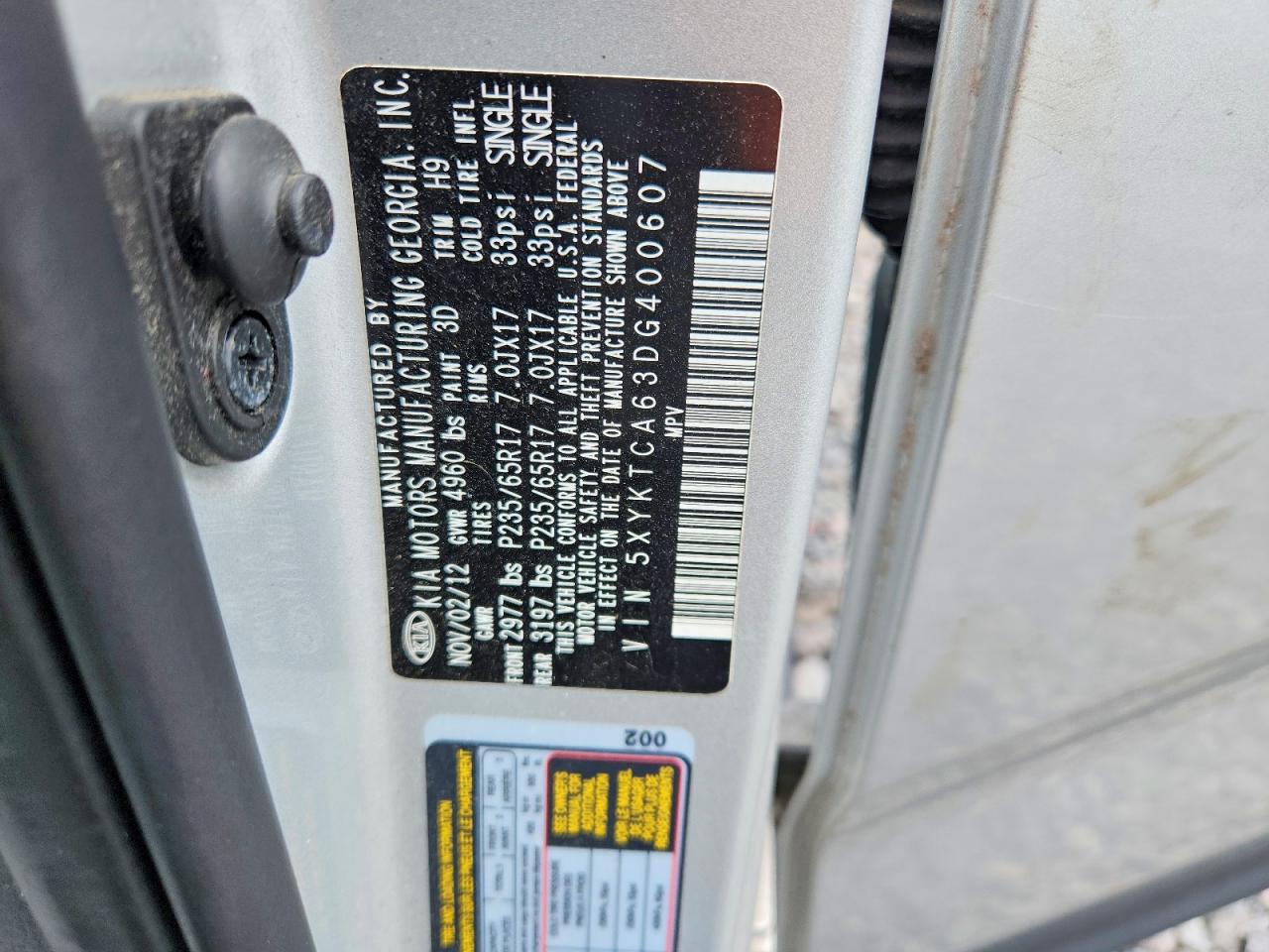 2013 Kia Sorento Lx Silver vin: 5XYKTCA63DG400607