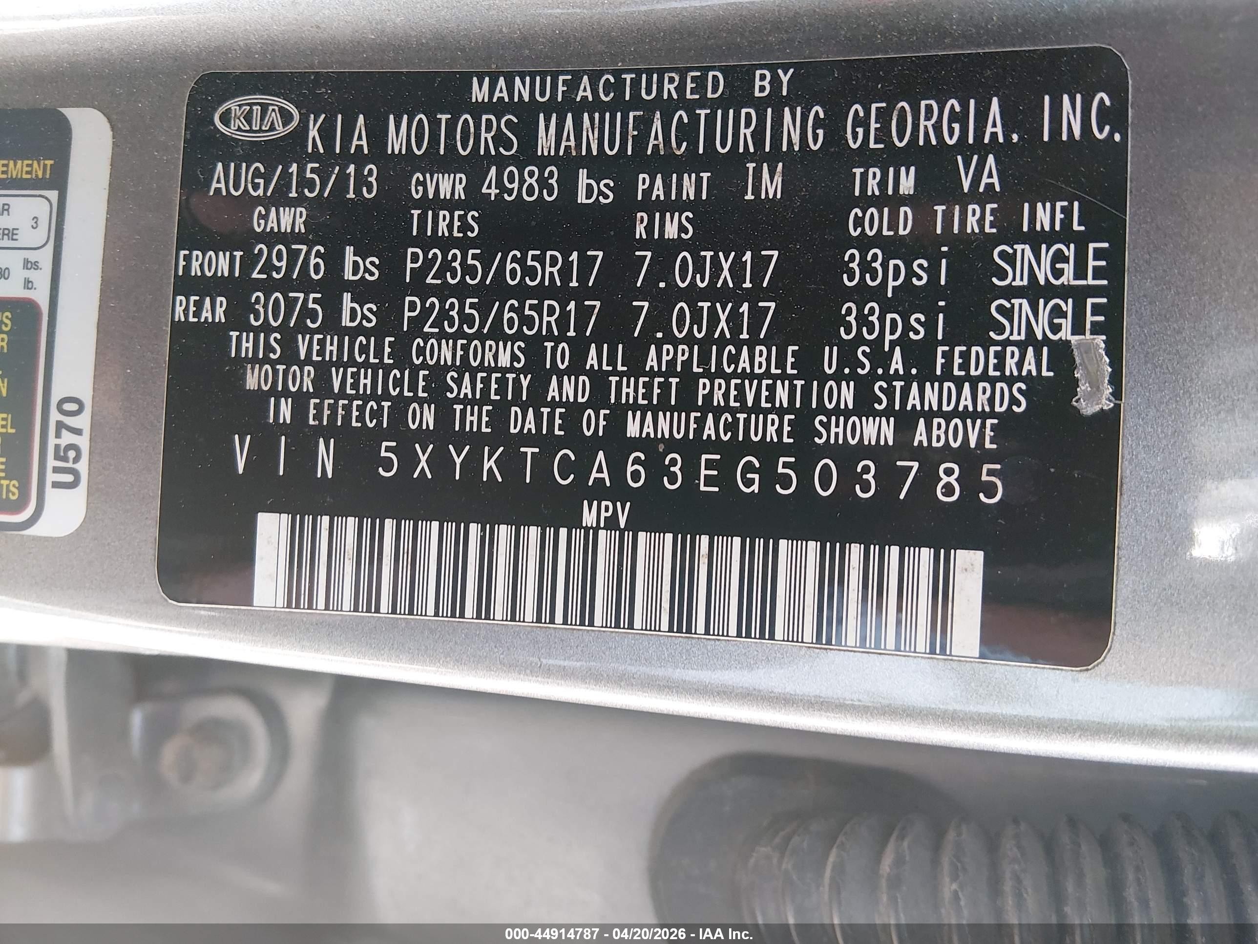 2014 Kia Sorento Lx Gray vin: 5XYKTCA63EG503785