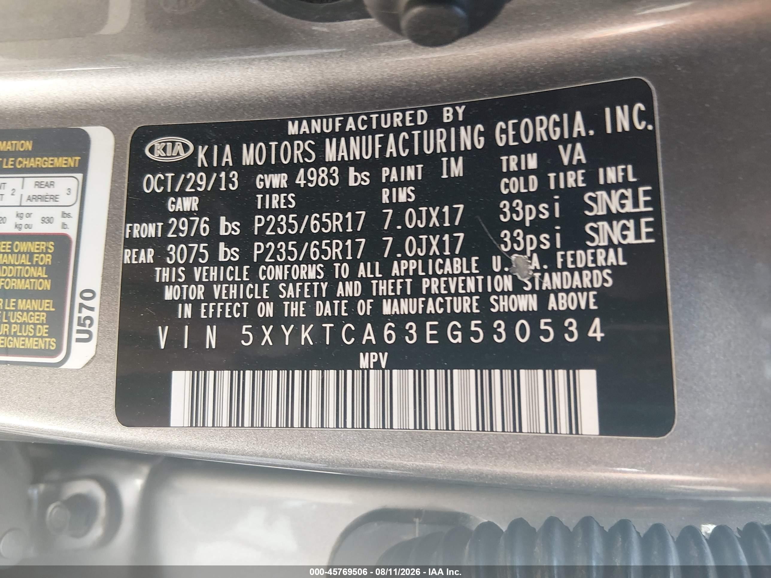 2014 Kia Sorento Lx Gray vin: 5XYKTCA63EG530534