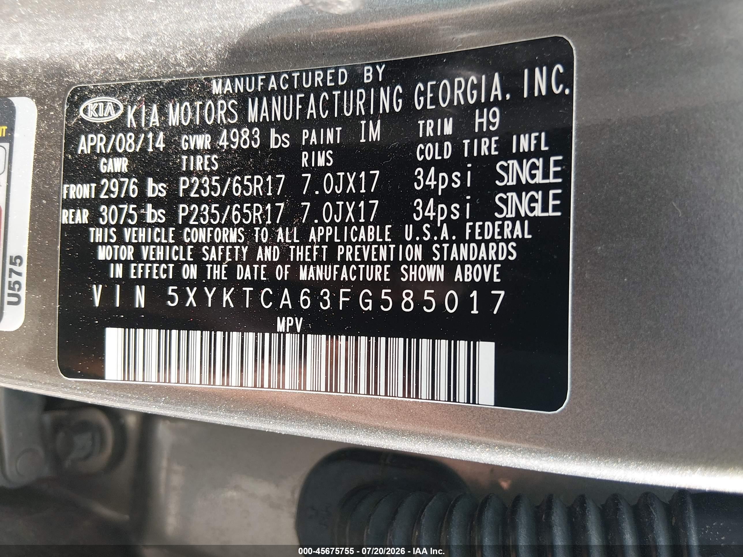 2015 Kia Sorento Lx Gray vin: 5XYKTCA63FG585017