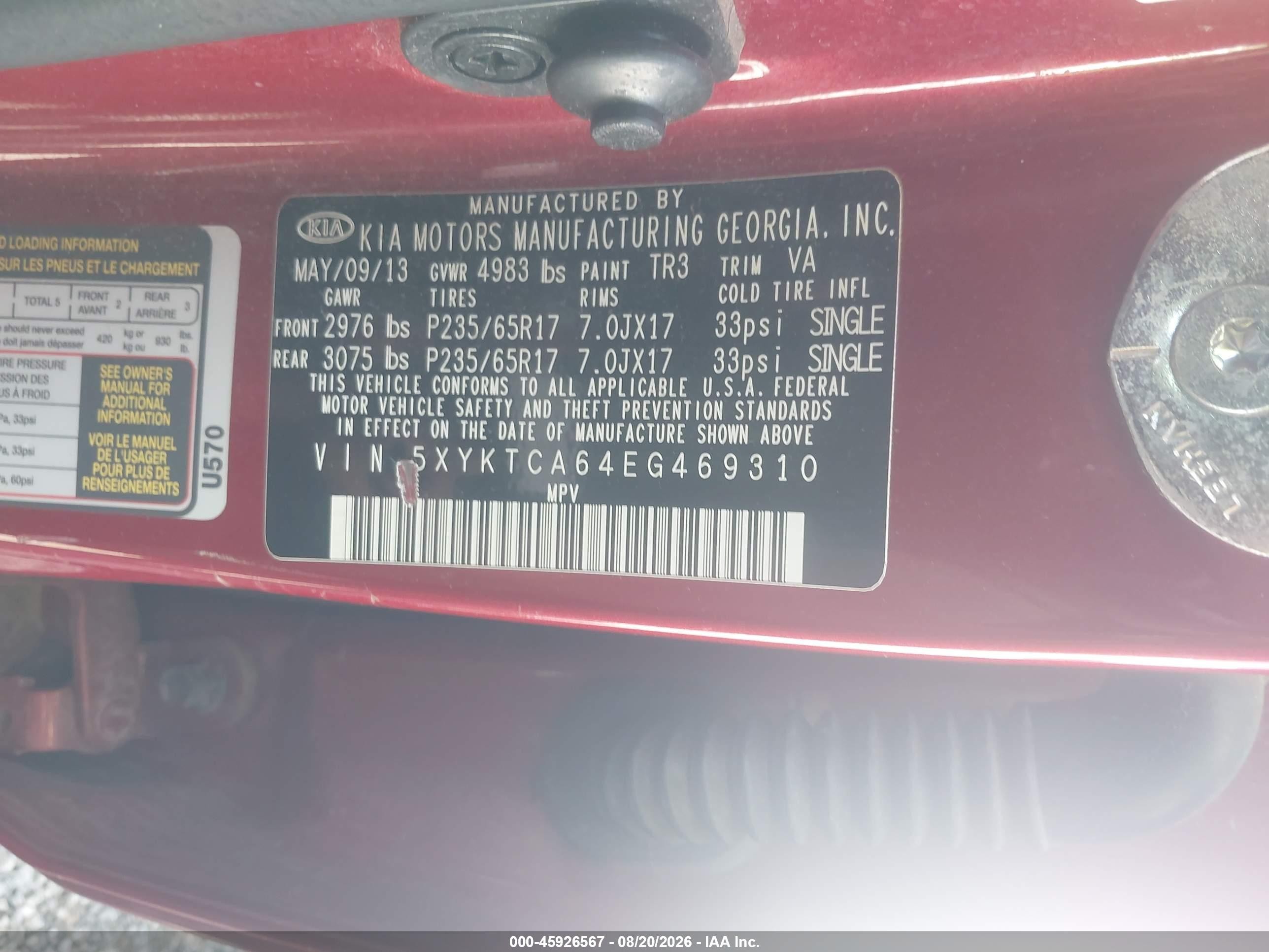 2014 Kia Sorento Lx Красный vin: 5XYKTCA64EG469310