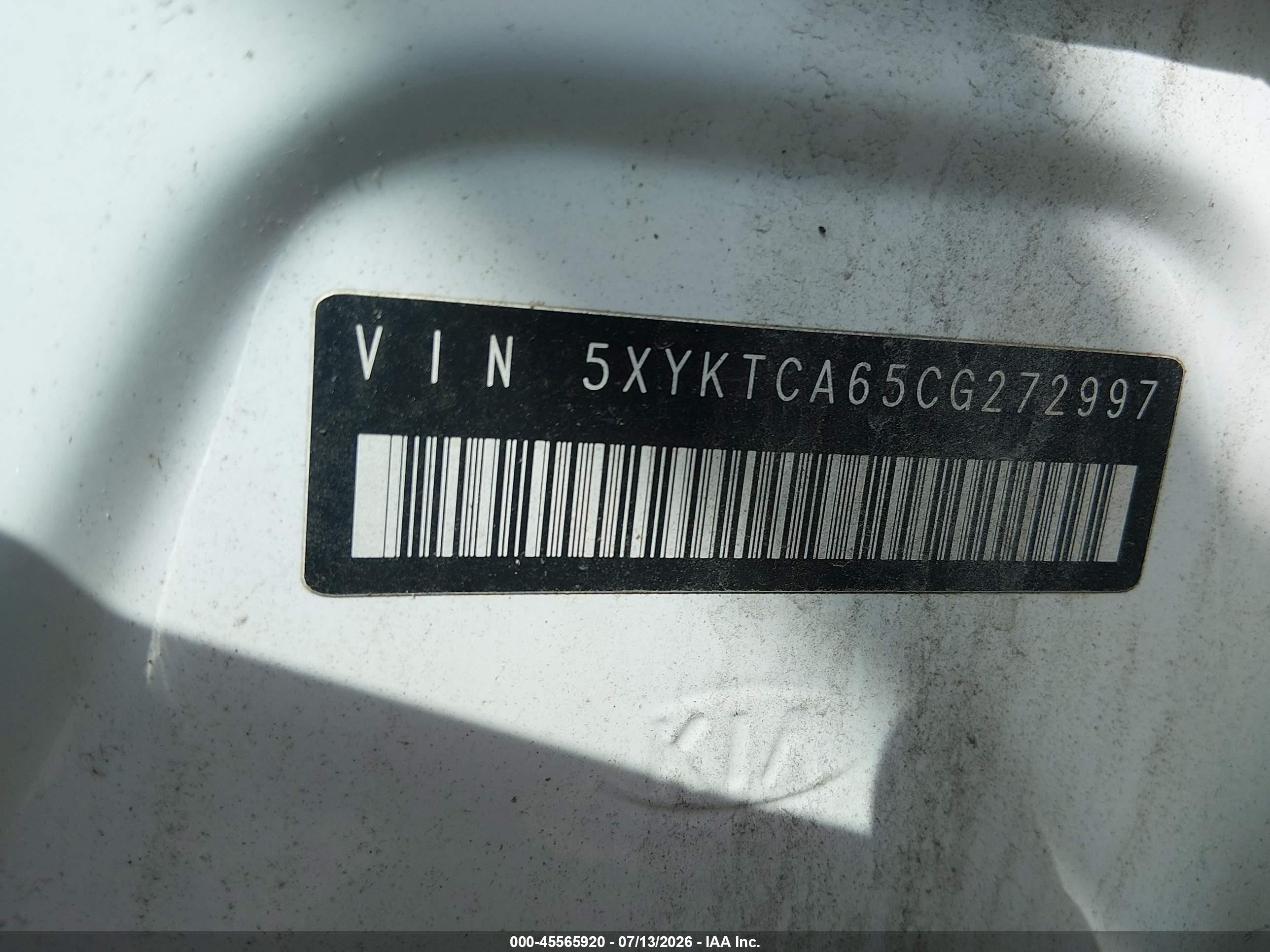 2012 Kia Sorento Lx White vin: 5XYKTCA65CG272997