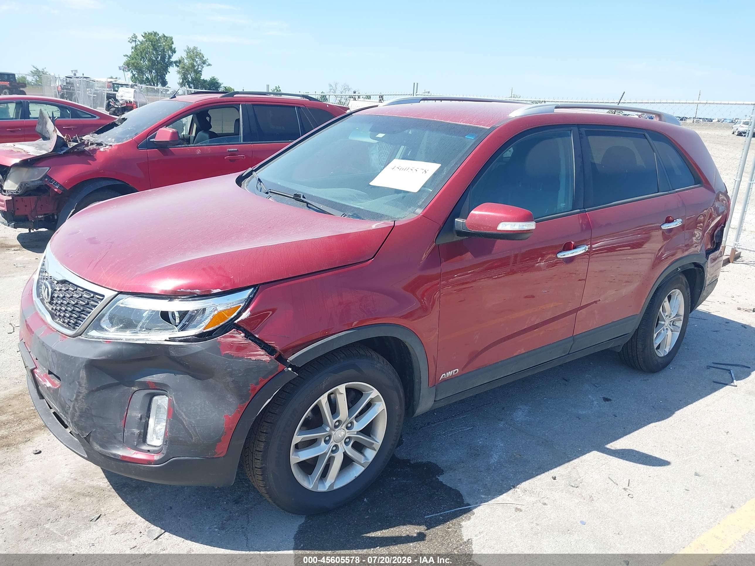 2014 Kia Sorento Lx Red vin: 5XYKTCA65EG544144