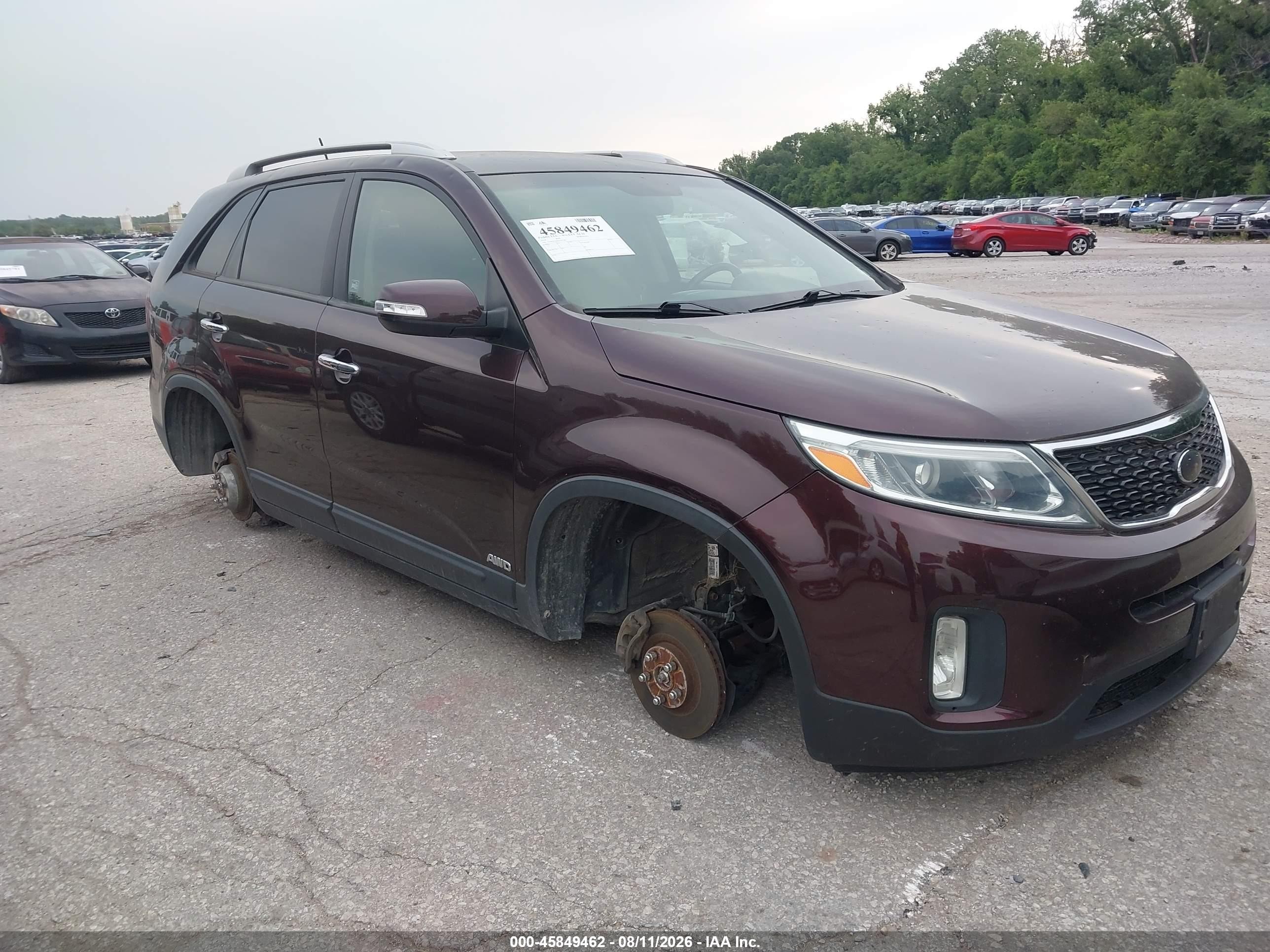 2014 Kia Sorento Lx Burgundy vin: 5XYKTCA66EG497383