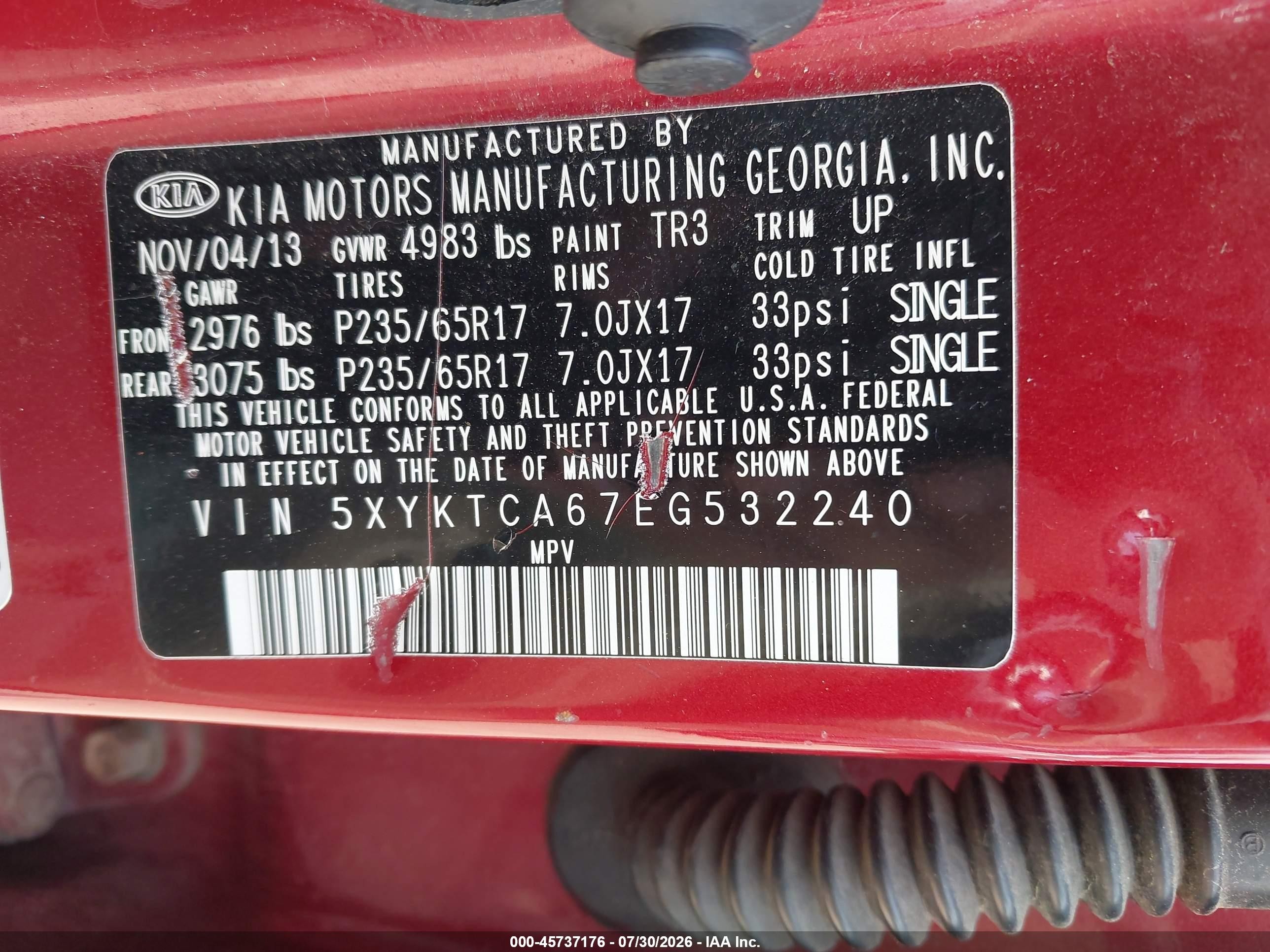 2014 Kia Sorento Lx Red vin: 5XYKTCA67EG532240
