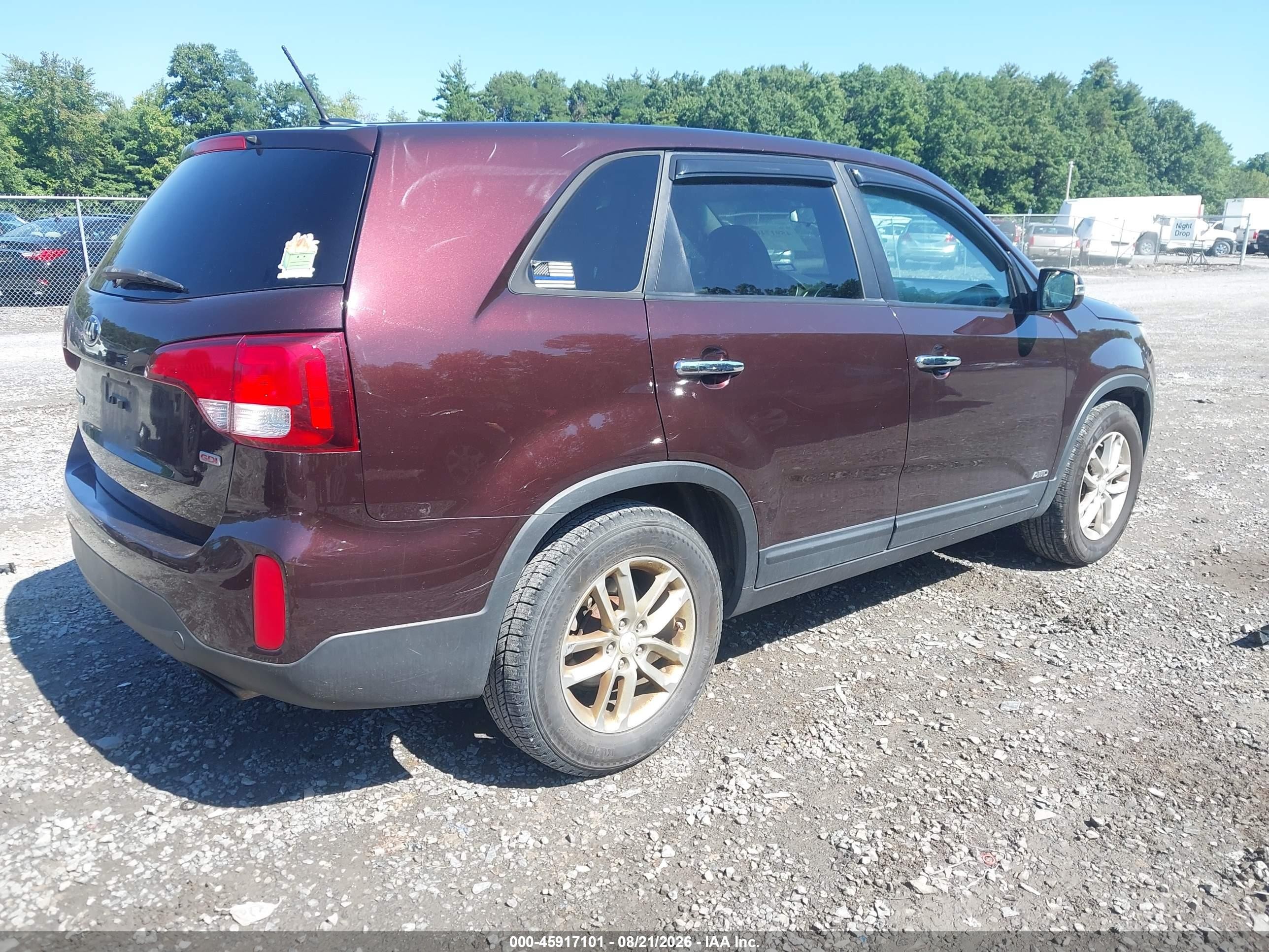 2015 Kia Sorento Lx Burgundy vin: 5XYKTCA67FG634266