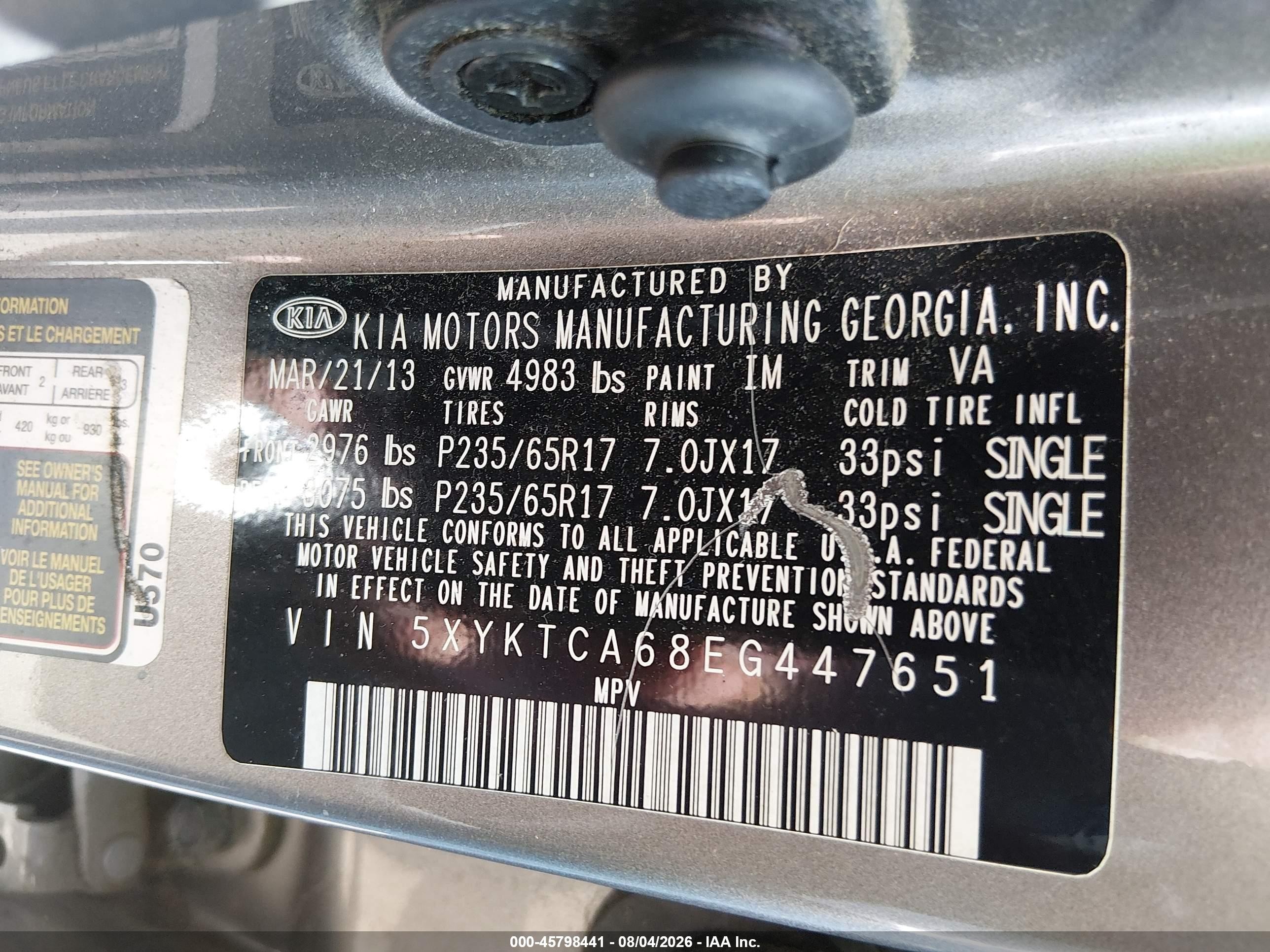 2014 Kia Sorento Lx Gray vin: 5XYKTCA68EG447651