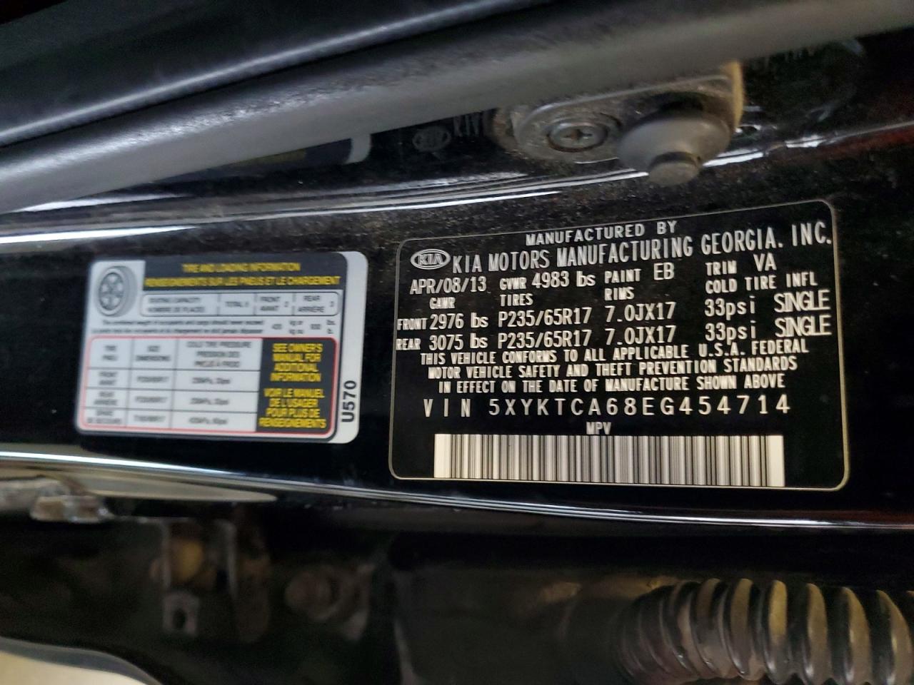 2014 Kia Sorento Lx Black vin: 5XYKTCA68EG454714