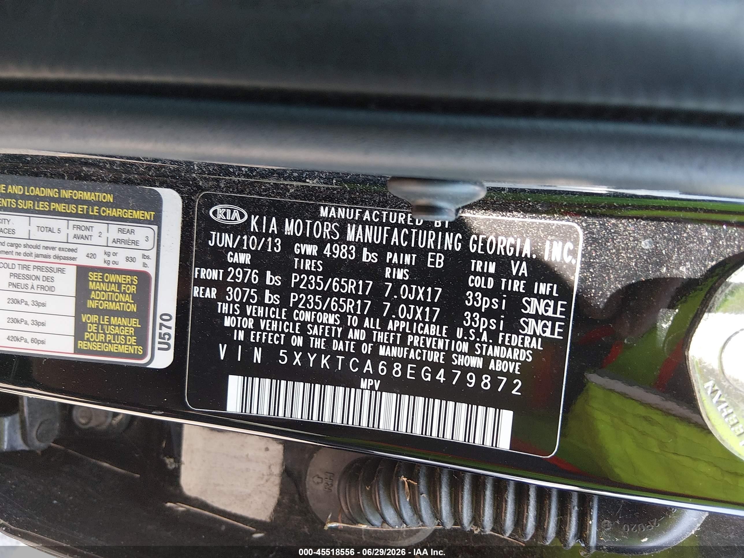 2014 Kia Sorento Lx Black vin: 5XYKTCA68EG479872